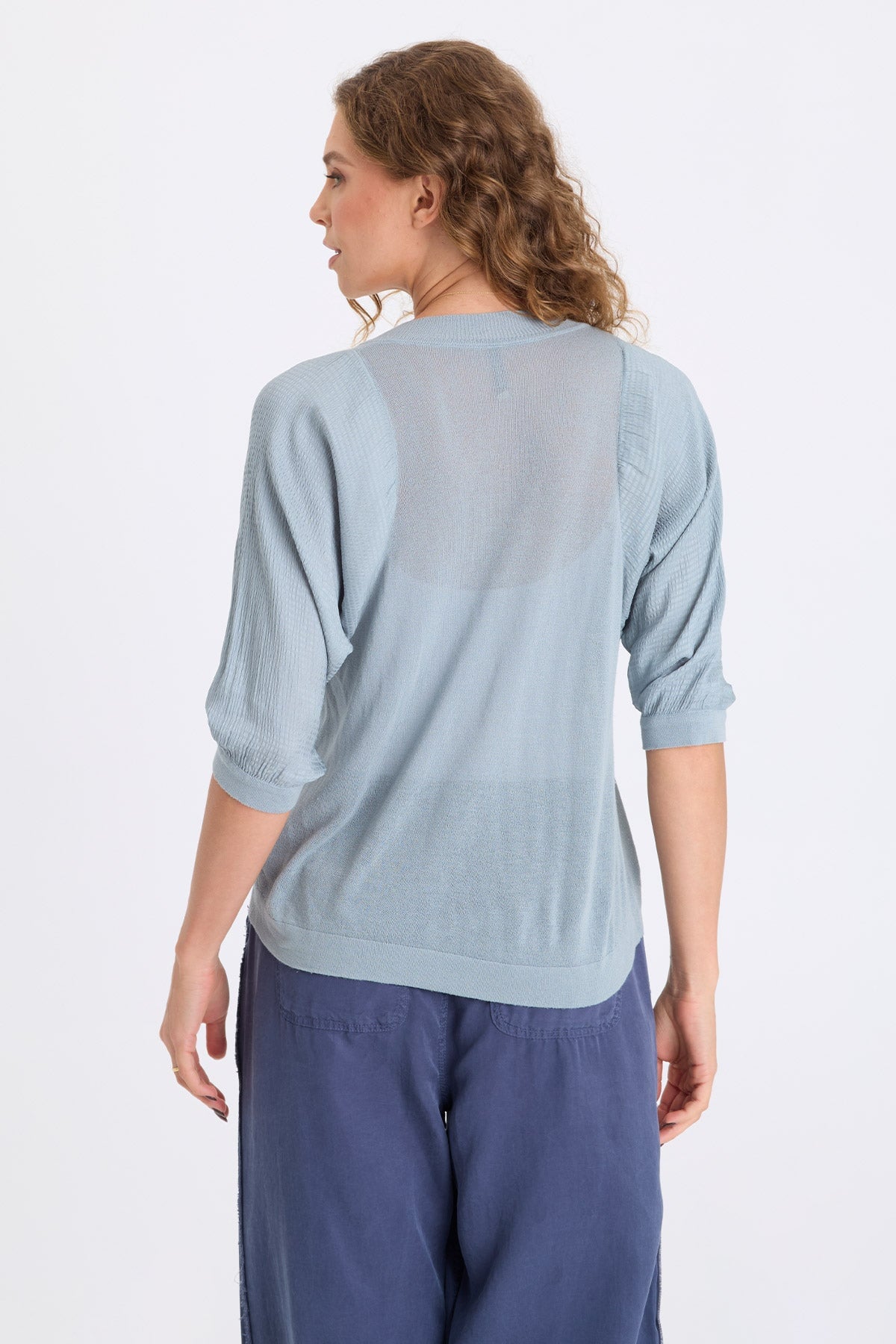 Mer Vivi Stripe V-Neck Light Sweater-Knit Top Sky Light - XCVI