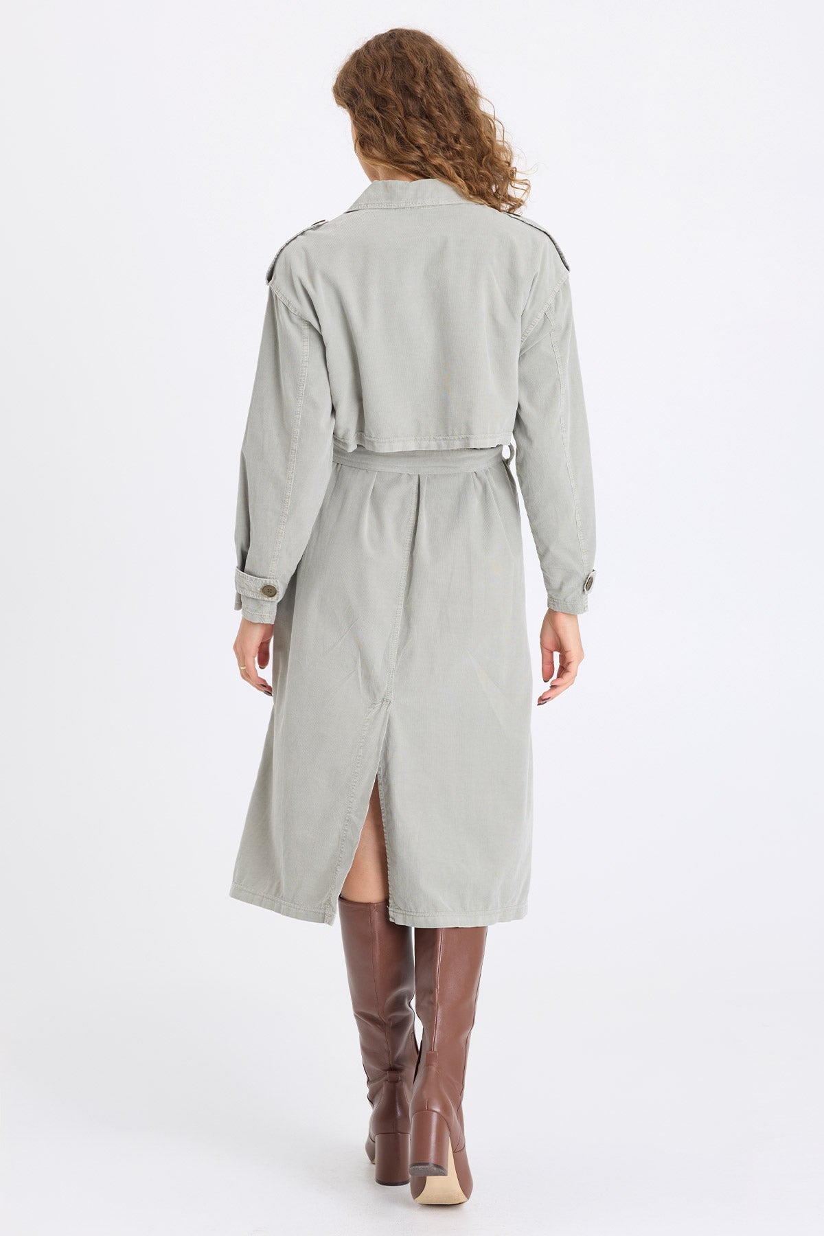 Harun Corduroy Belted Trench Coat Earl Grey Pigment - XCVI