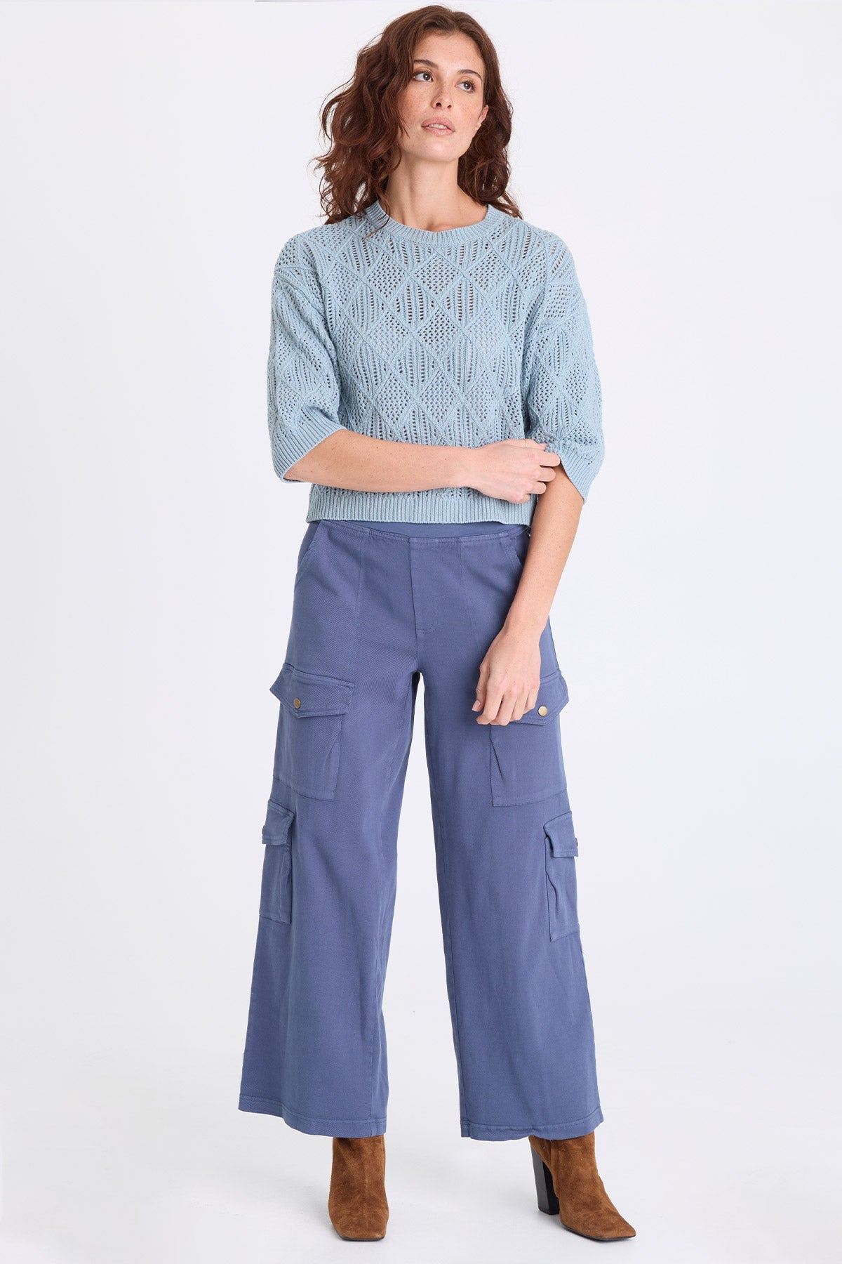 Romulus Twill Wide-Leg Cargo Pant Bluestone - XCVI