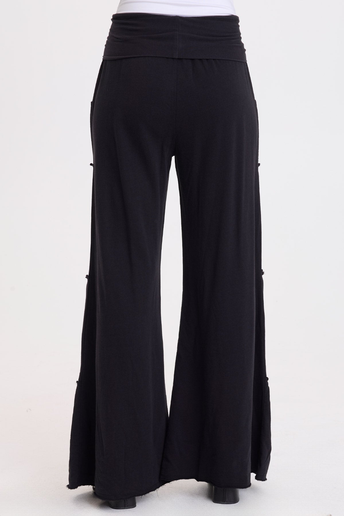 Wearables Carola Side-Tiered Wide-Leg Fleece Pant with Drawstring Waist Black - XCVI
