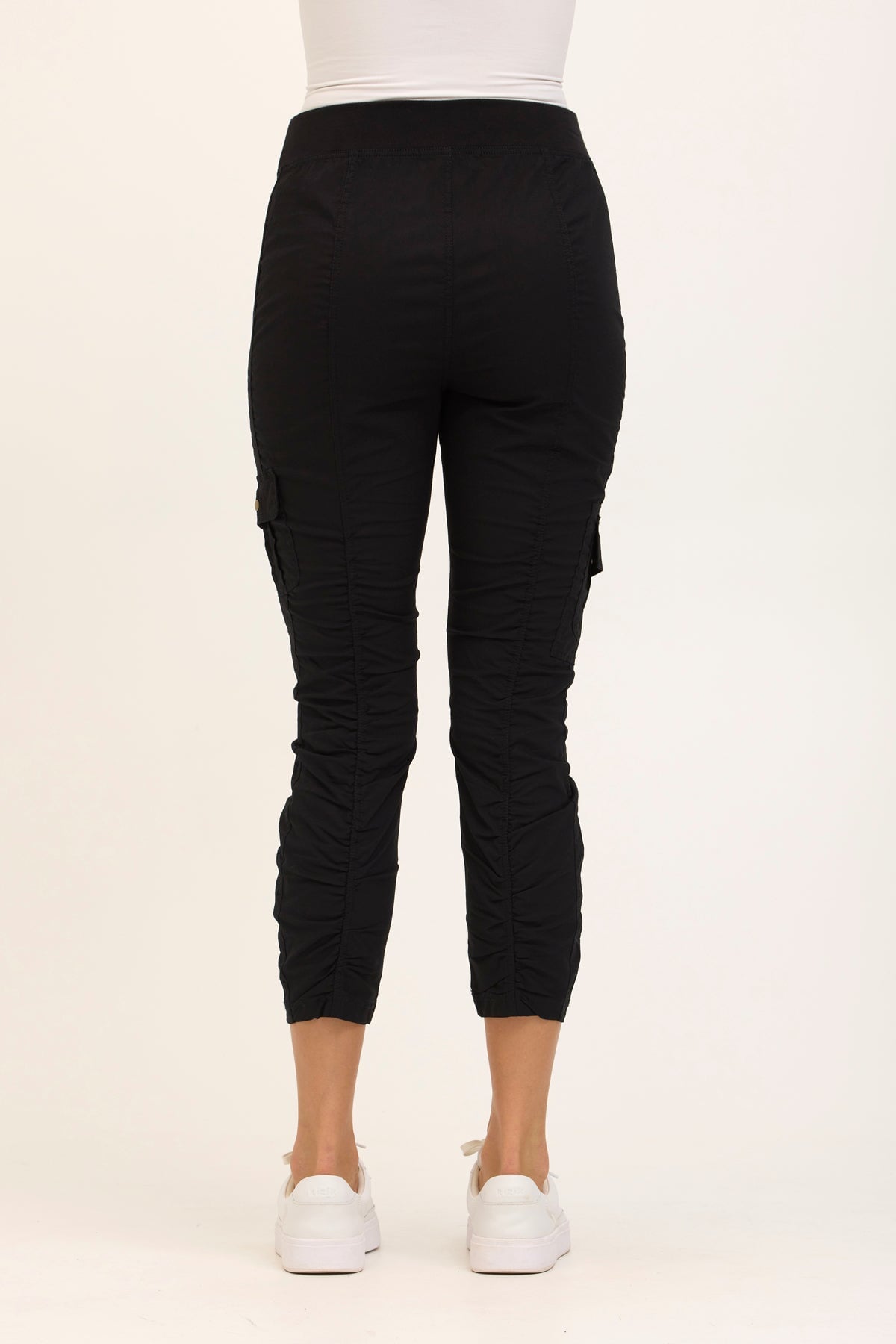 Wearables Tilton Stretch Poplin Ruched Crop Skinny Pant Black - XCVI