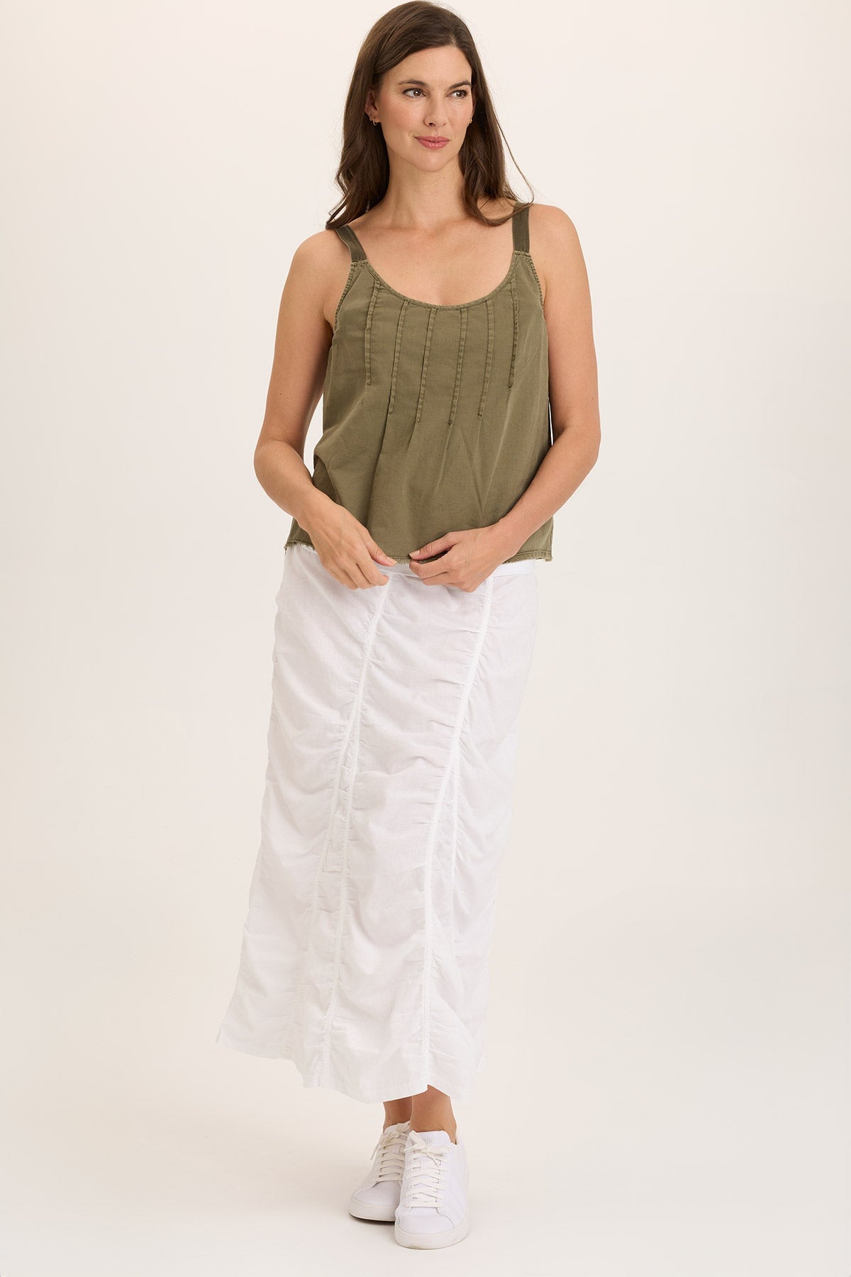 Wearables Shawnie Flowy Linen Pintuck Tank Kombu Pigment - XCVI