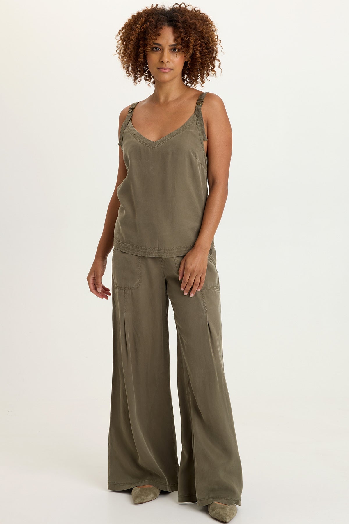 Faizon Tencel Twill Adjustable Buckle Straps Tank English Moss - XCVI
