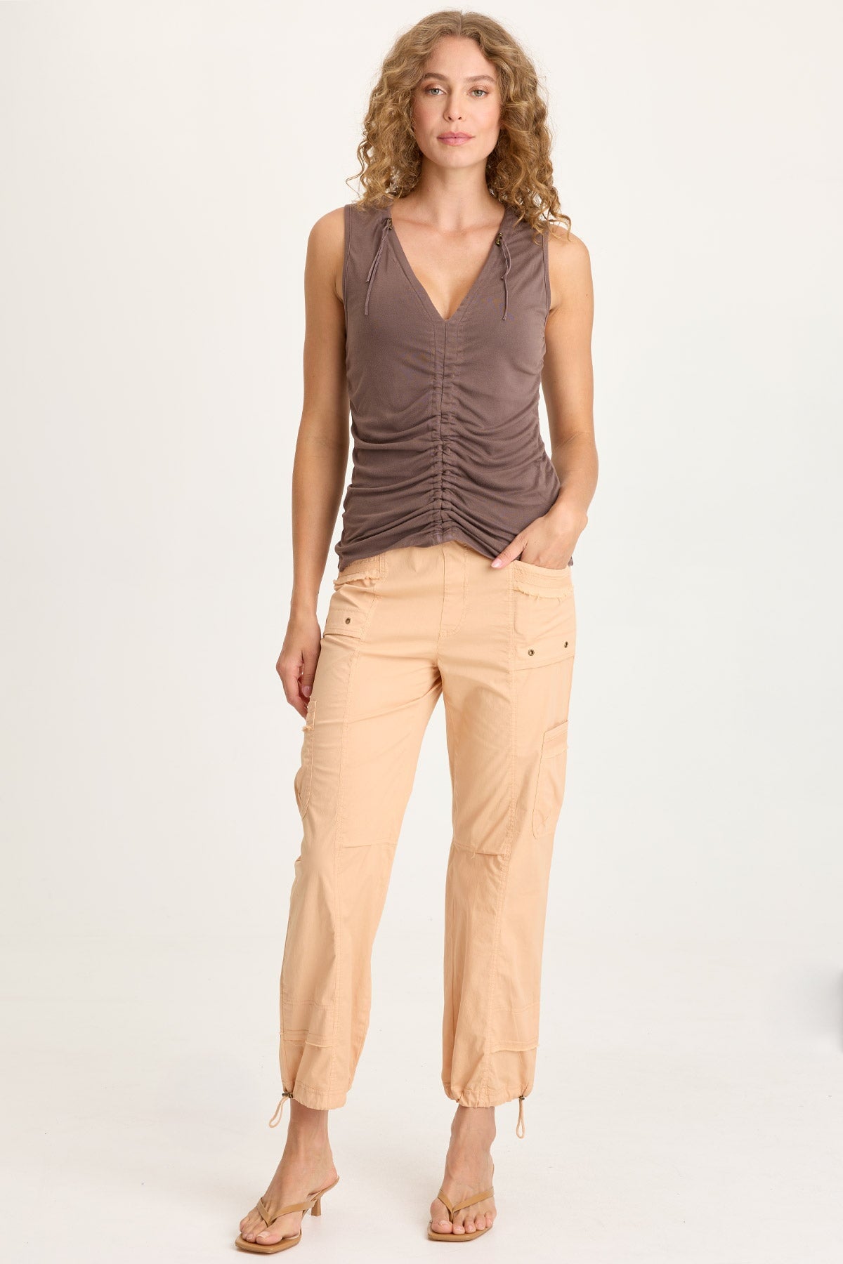 Clarise Jersey Corded Ruched V-Neck Sleeveless Top Virtuoso Pigment - XCVI