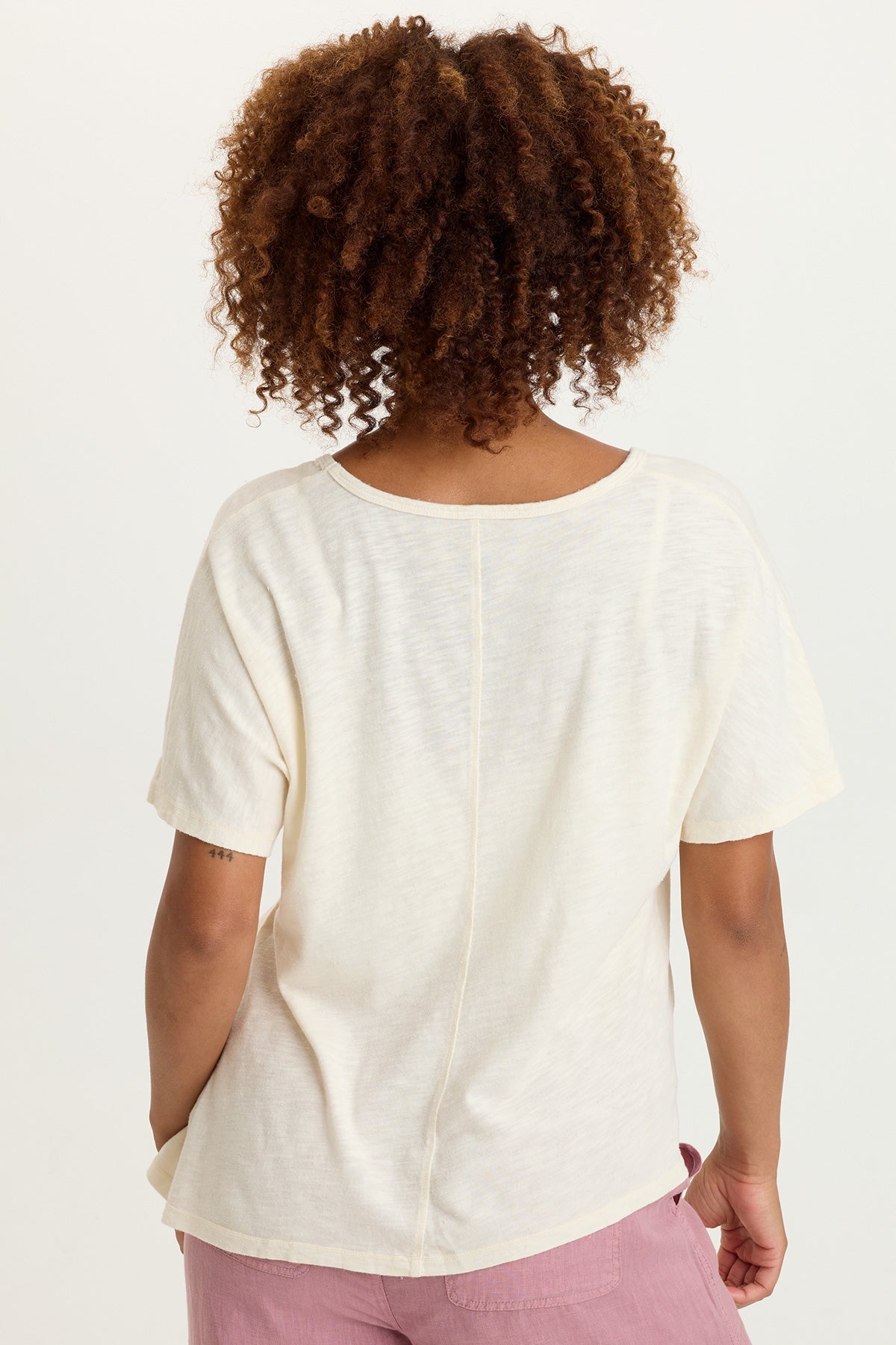 Anshel Cotton Modal Jersey Asymmetrical Wave Hem V-Neck Short Sleeve Tee Toasted Almond - XCVI
