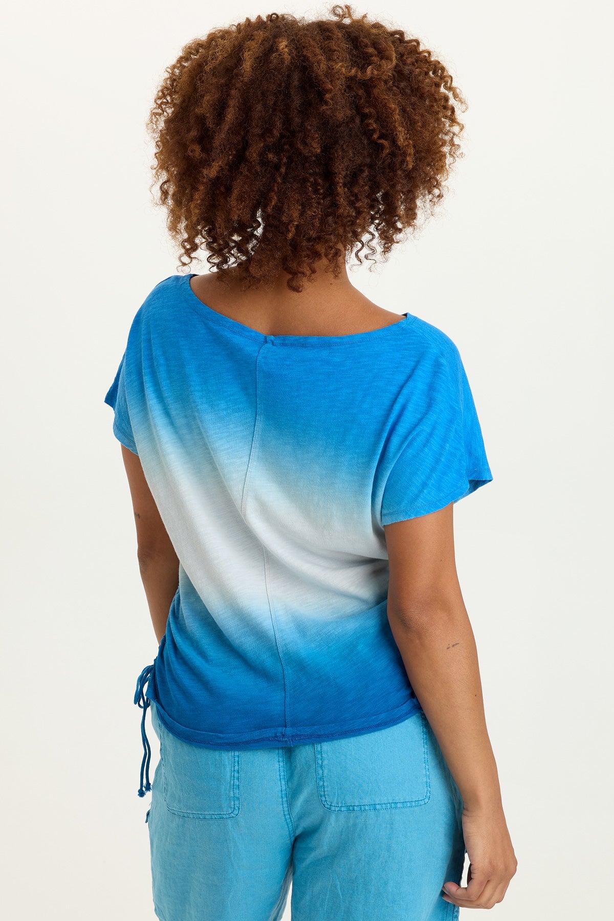 Cohn Cotton Modal Jersey Cinchable Side Scoop Neck Tee Motley Ombre Kismet - XCVI