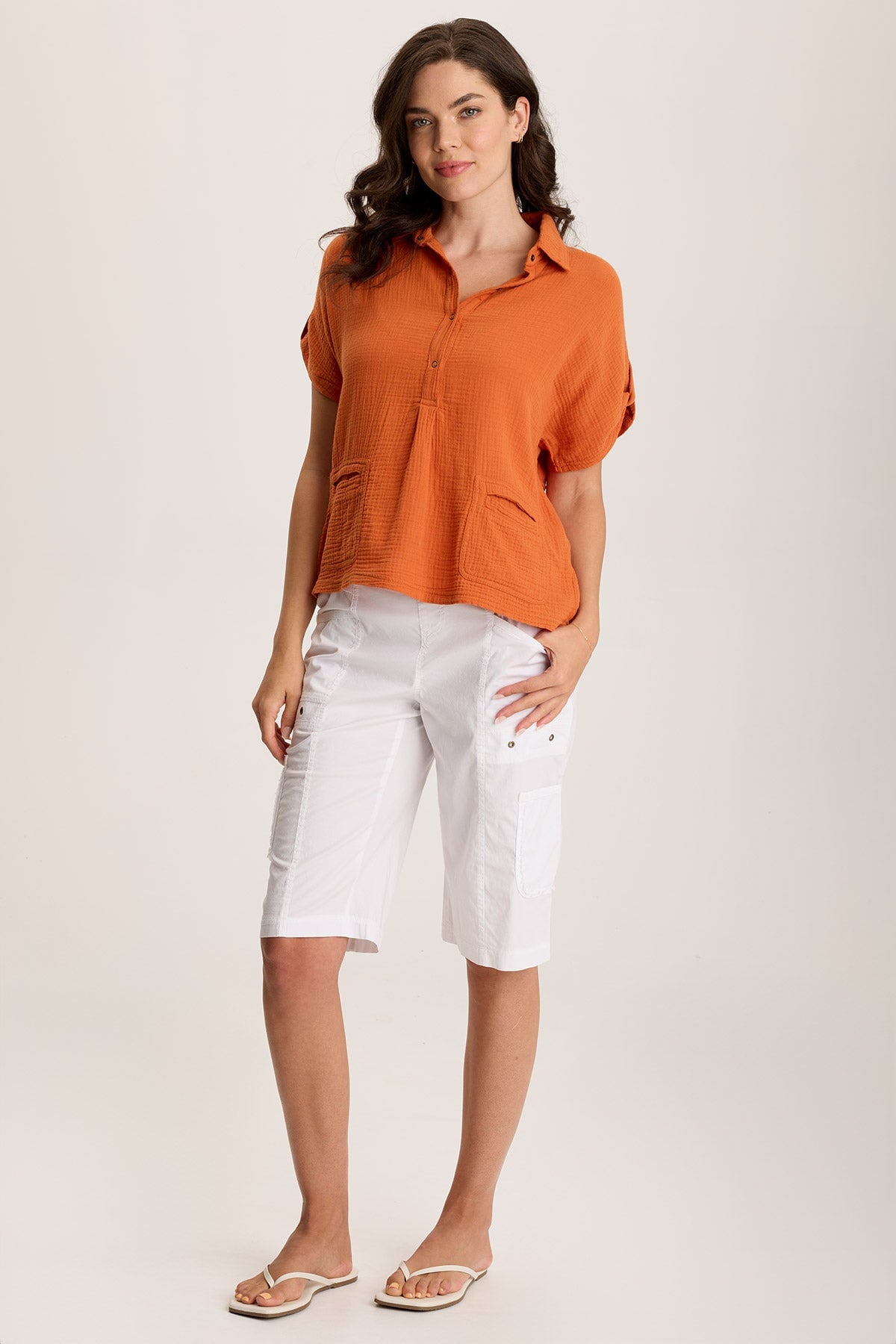 Anders Short Sleeve Collared Top Oriole - XCVI