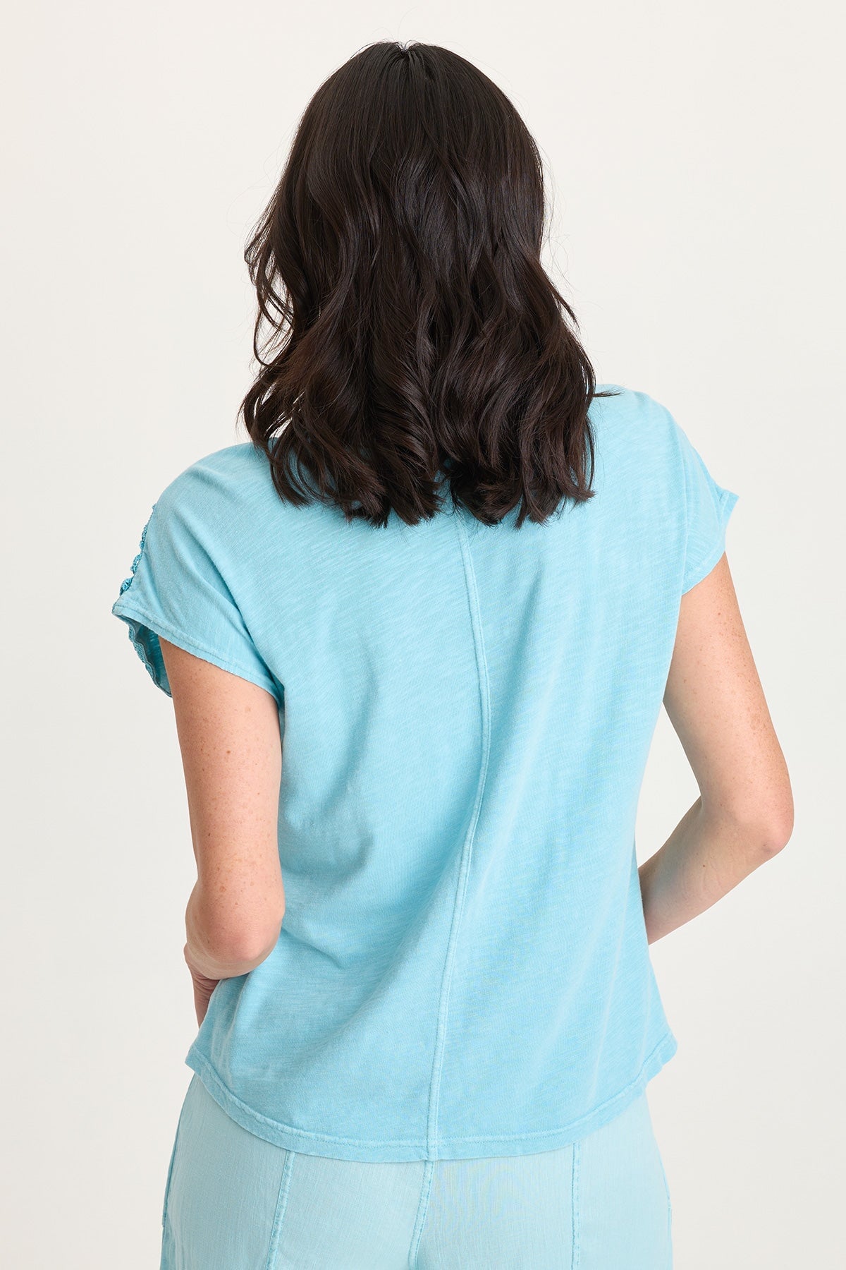 Nashir Crochet-Front Jersey-Back Short-Sleeve Top Mermaid Tail Pigment - XCVI