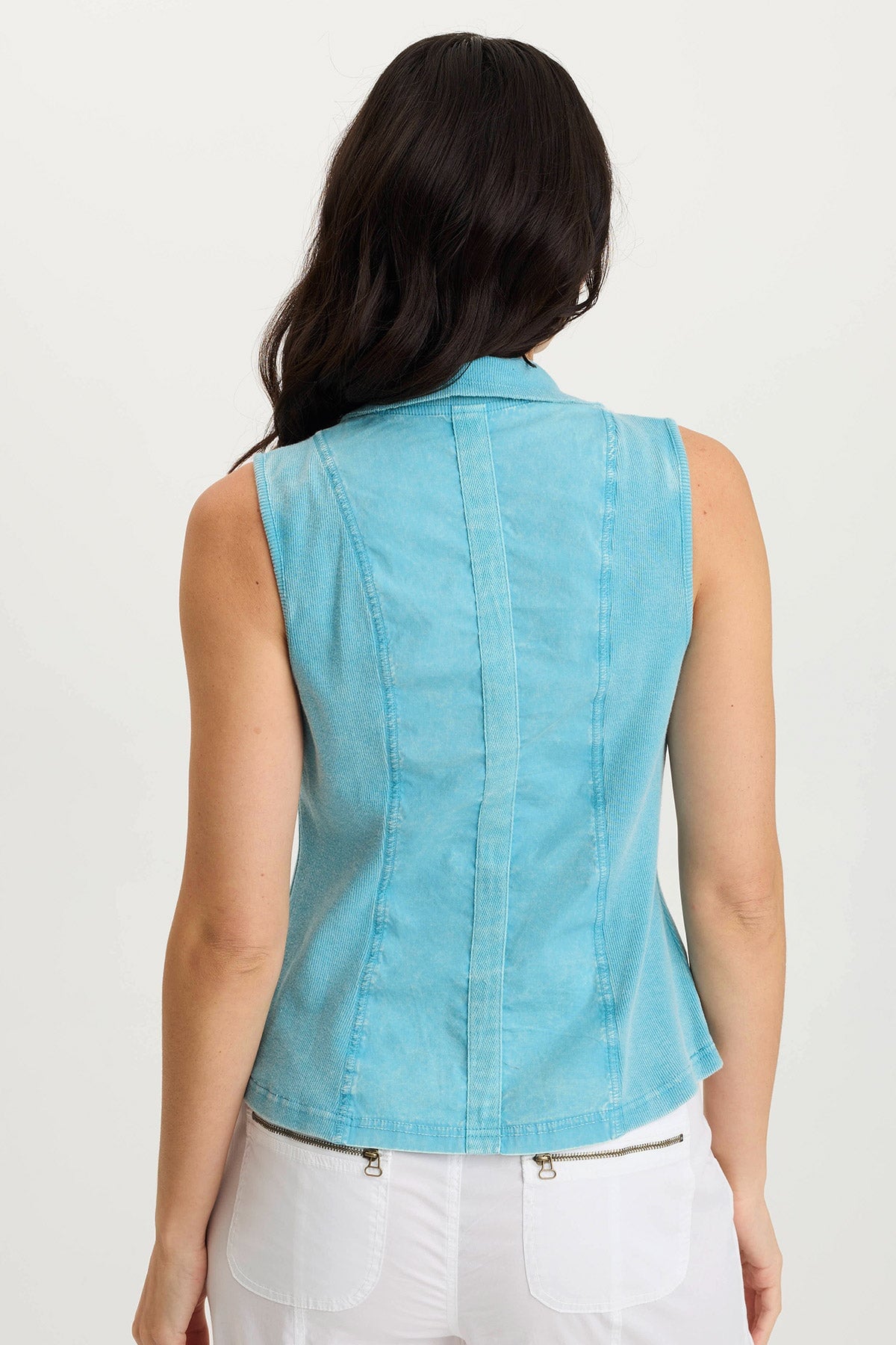 Shelton Casual Poplin + Rib Cargo Zipper Vest Distress Wash Fresco - XCVI
