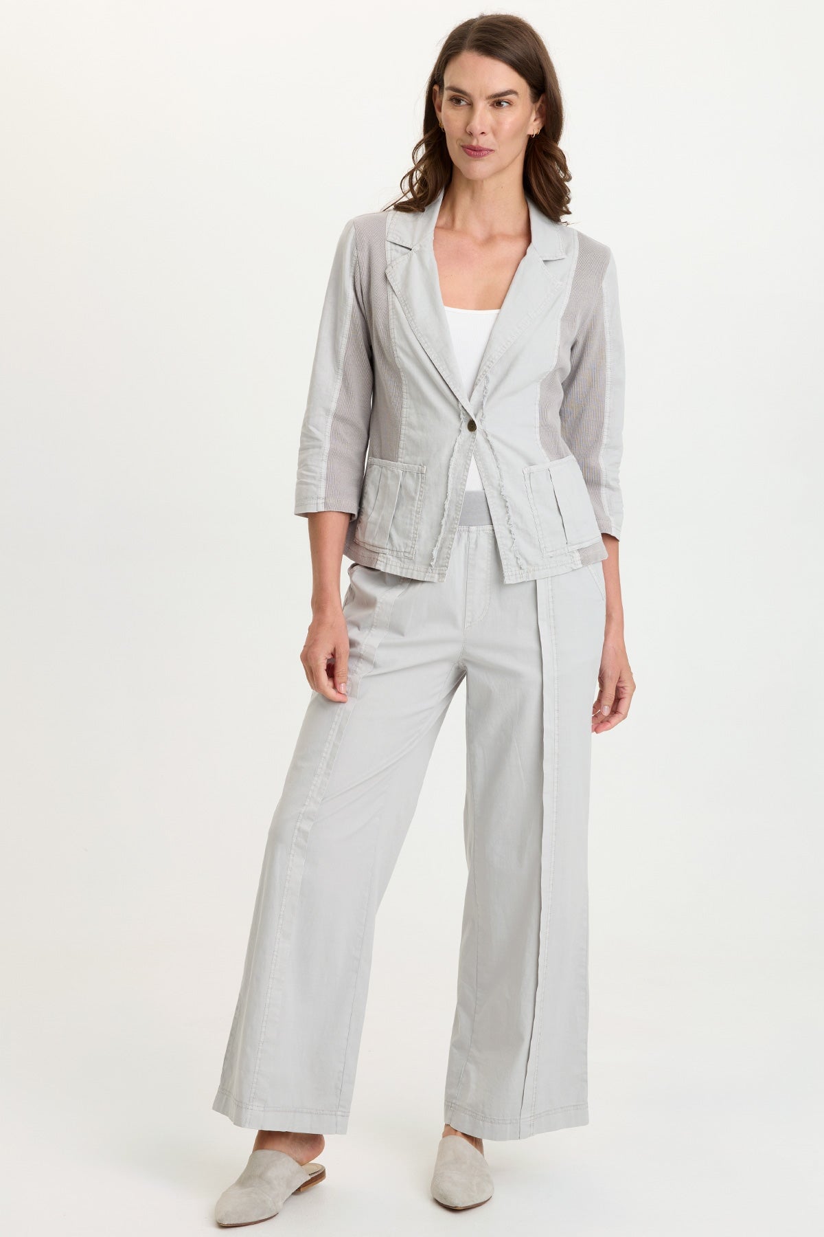 Brayden Cotton Linen One-Button Blazer with Rib Contrast Soft Pebble Pigment - XCVI