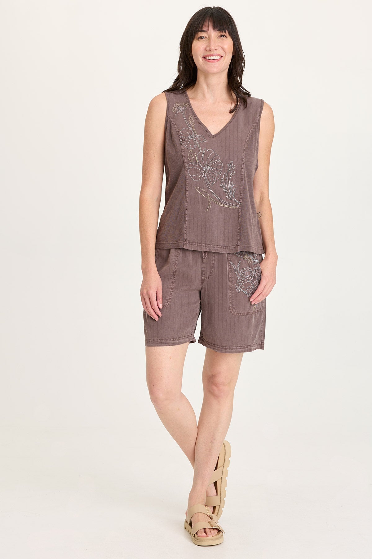 Lynn Embroidered Pinstripe Twill Paperbag Waist Drawstring Short Virtuoso Pigment - XCVI