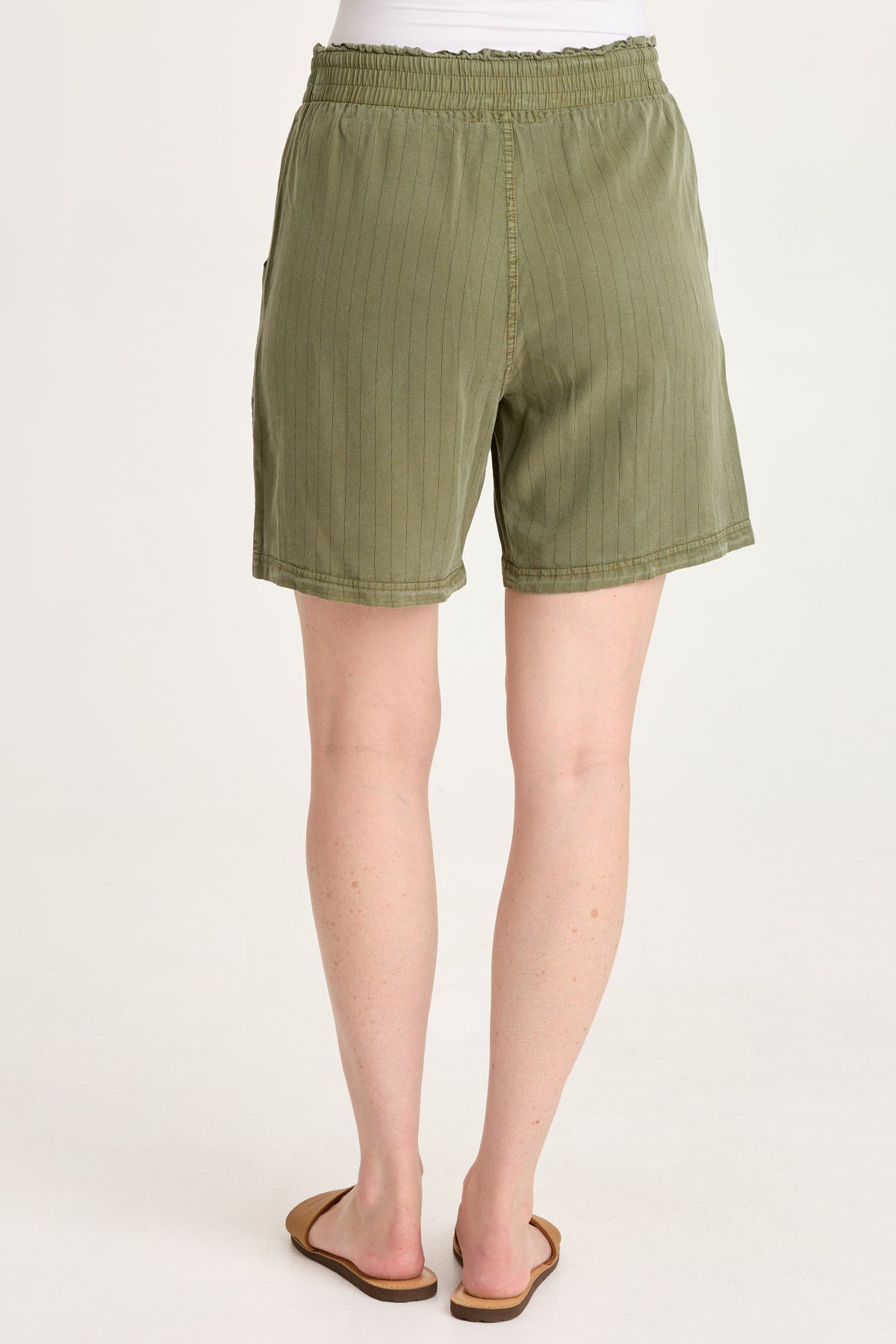Lynn Embroidered Pinstripe Twill Paperbag Waist Drawstring Short Espalier Pigment - XCVI