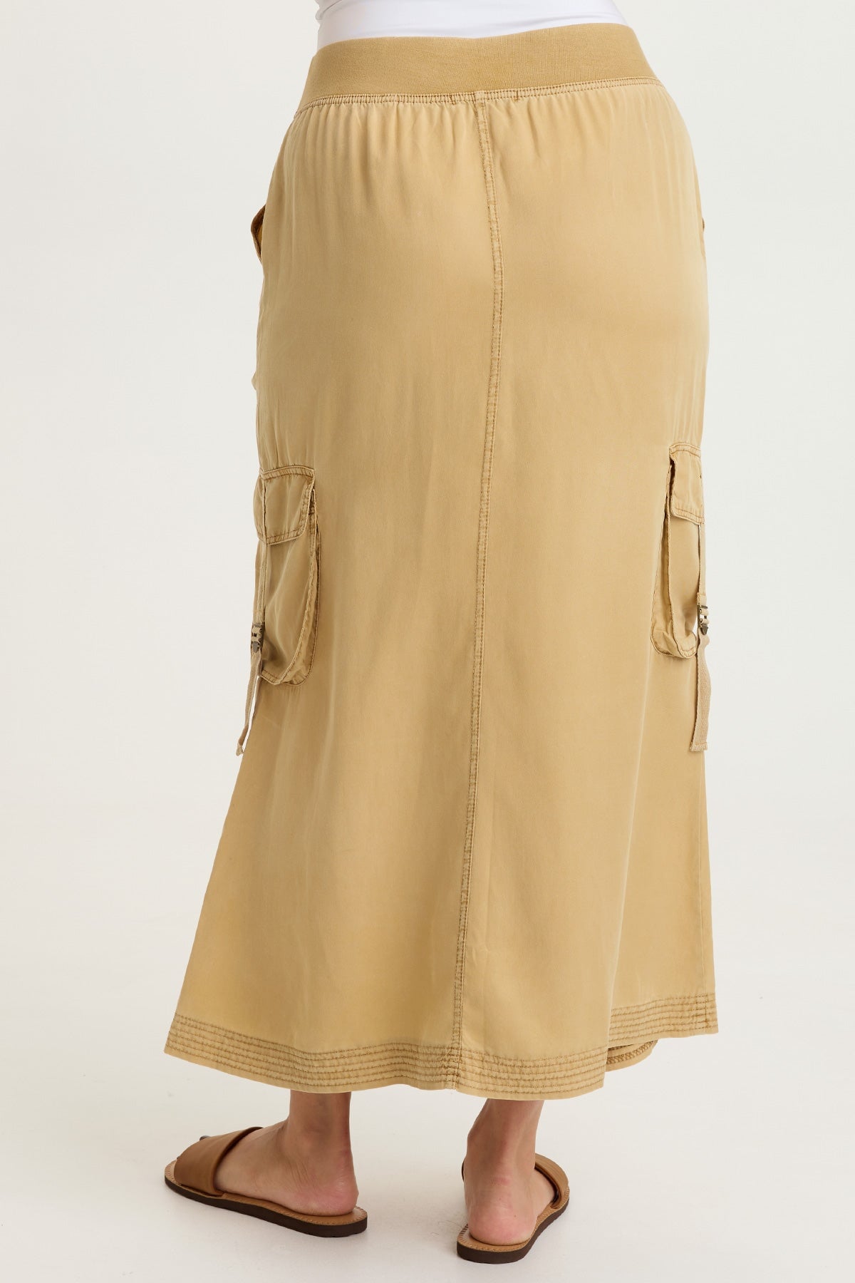 Kimbo Tencel Twill Adjustable Cargo Pull-On Waist Maxi Skirt Sepia Pigment - XCVI