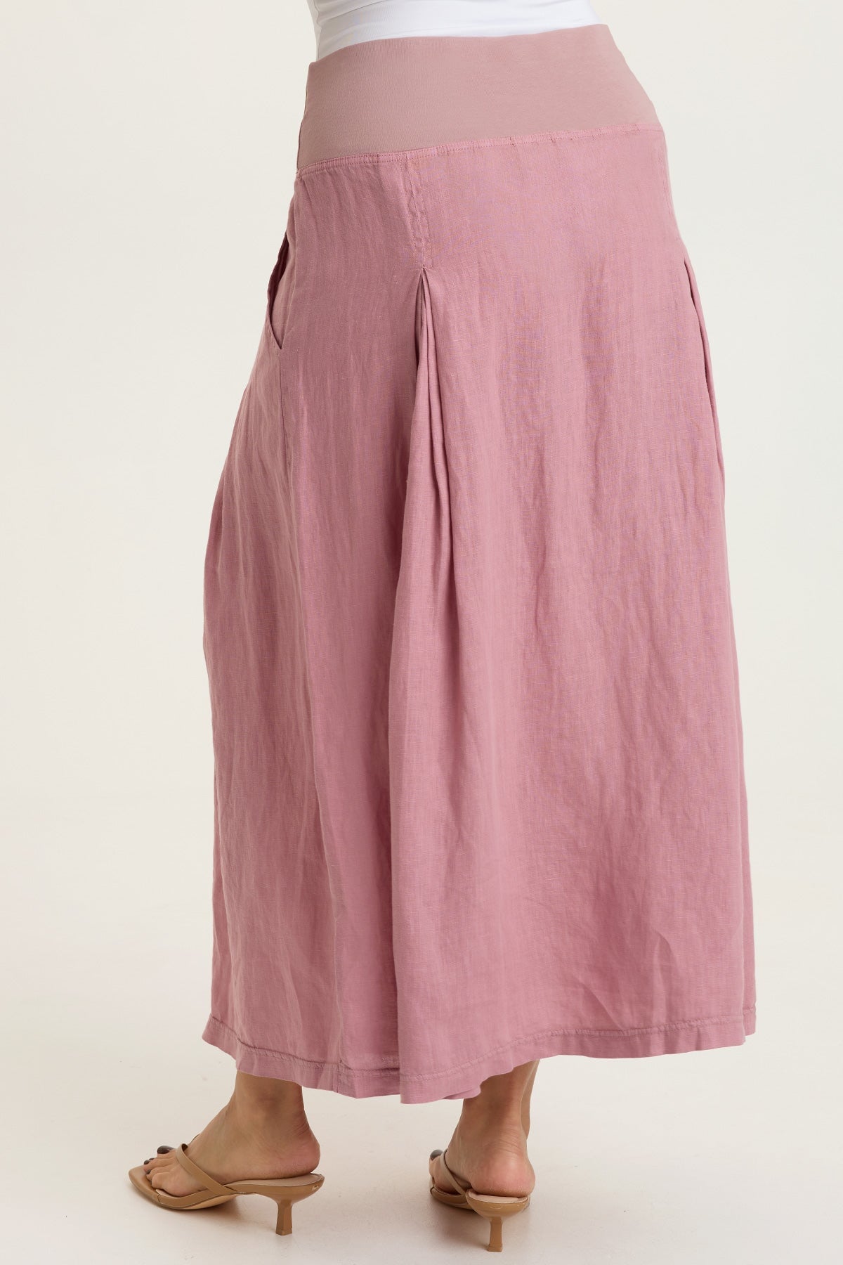 Aderyn 100% Linen Double Pleated Pull-On Waist Long Skirt Svelte - XCVI