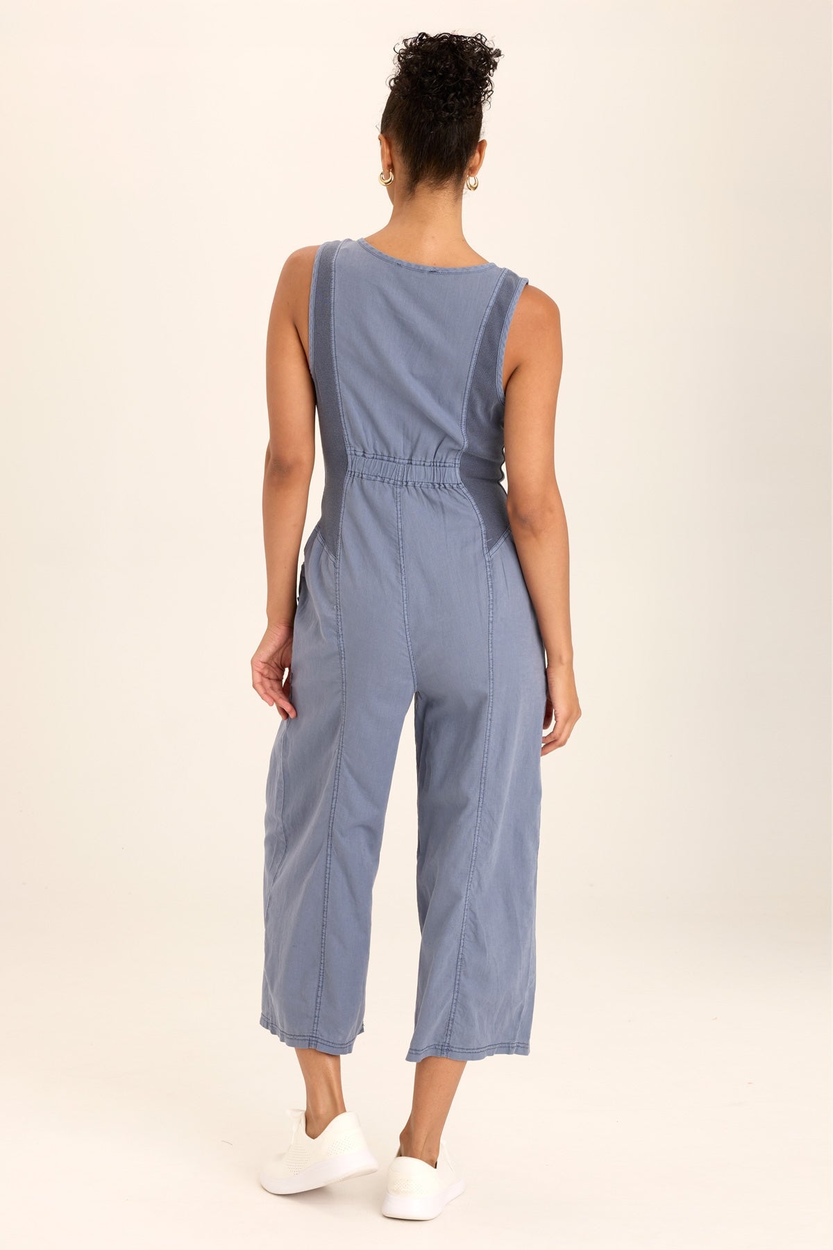 Wearables Linen Macgowan Wide Leg Cargo Jumpsuit in Blue Hypnotic Pigment - XCVI