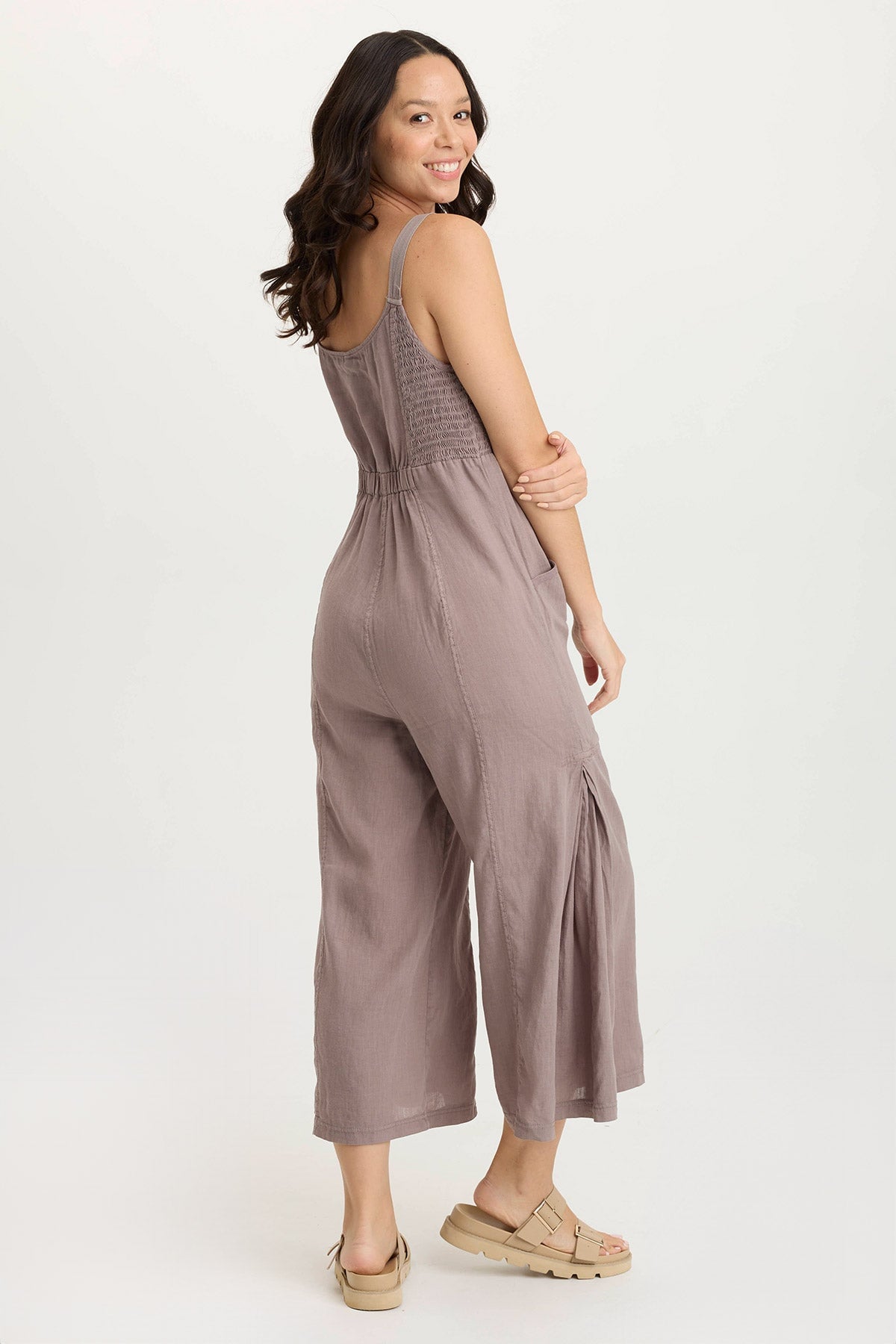 Leoda Versatile Linen Snap-Up Jumpsuit Poppy Seed - XCVI
