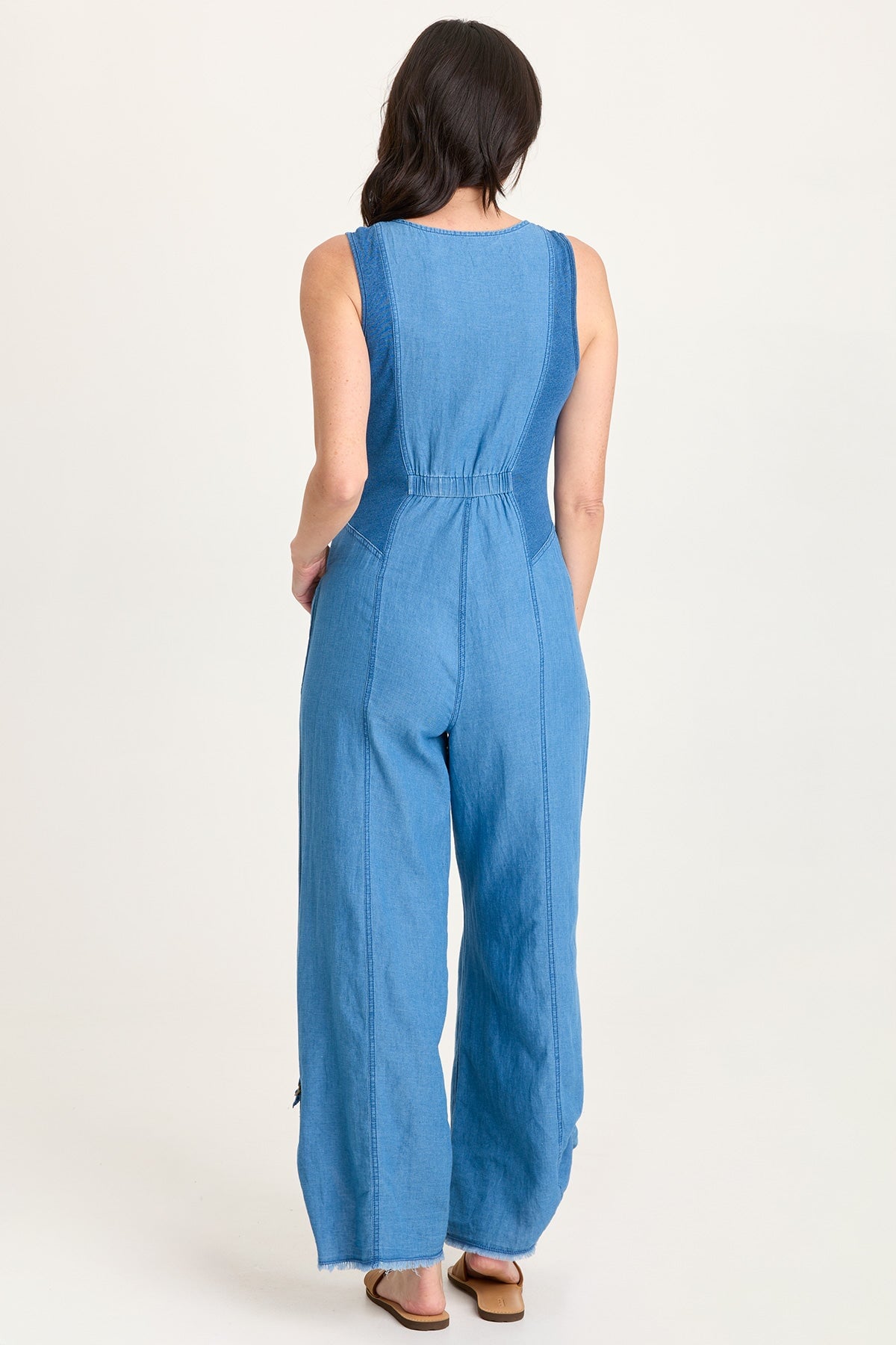 Aisling Indigo Twill Snap-Up Tabbed Leg Jumpsuit Etiolate Wash - XCVI
