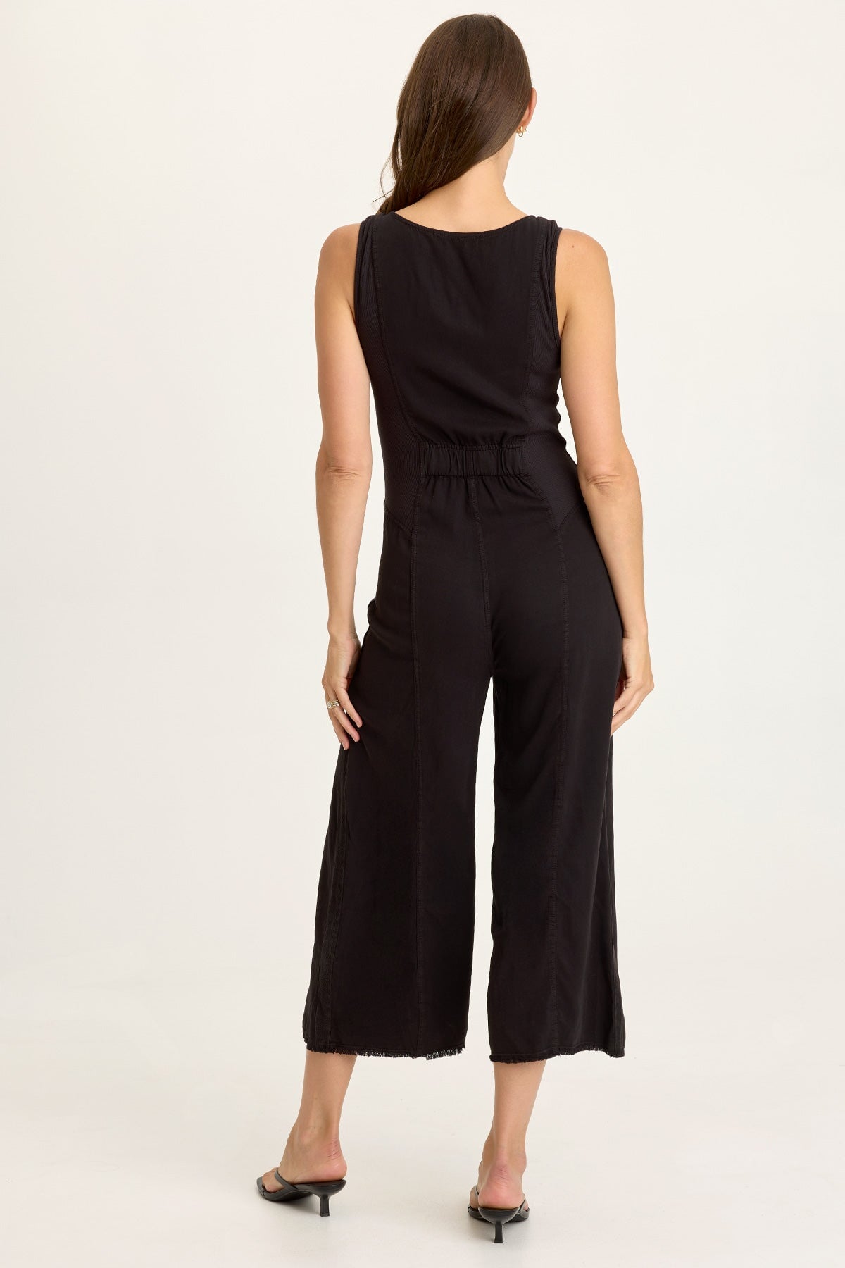Wearables Linette Twill Zip-Up V-Neck Sleeveless Jumpsuit Black - XCVI