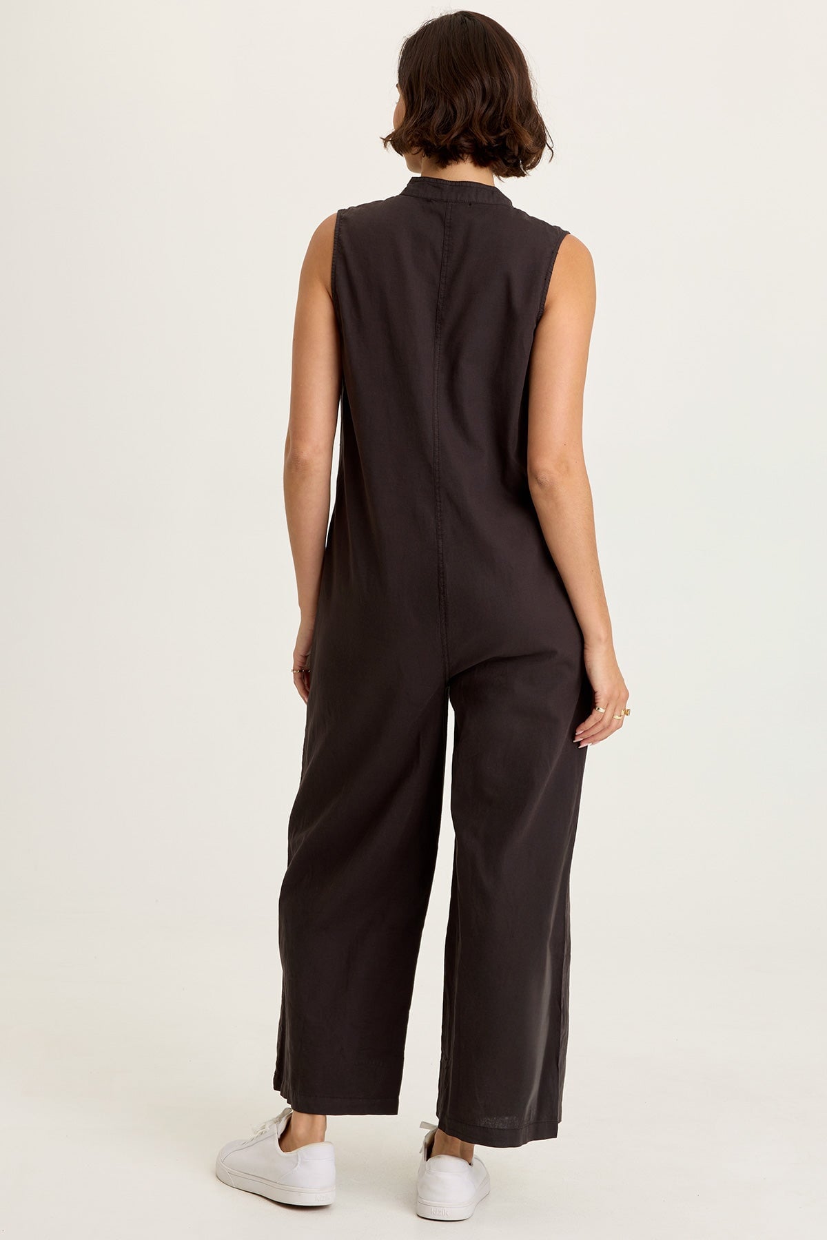 Wearables Tawnie Cotton Linen Button-Up Relaxed Fit Sleeveless Jumpsuit Black - XCVI