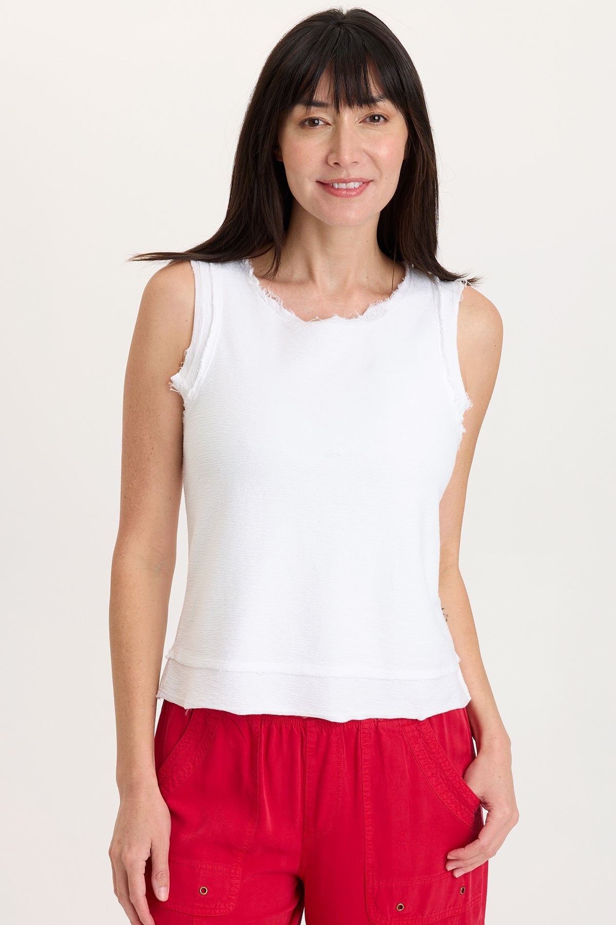 Ila 100% Cotton Crepe Knit Raw Edge Tank White - XCVI