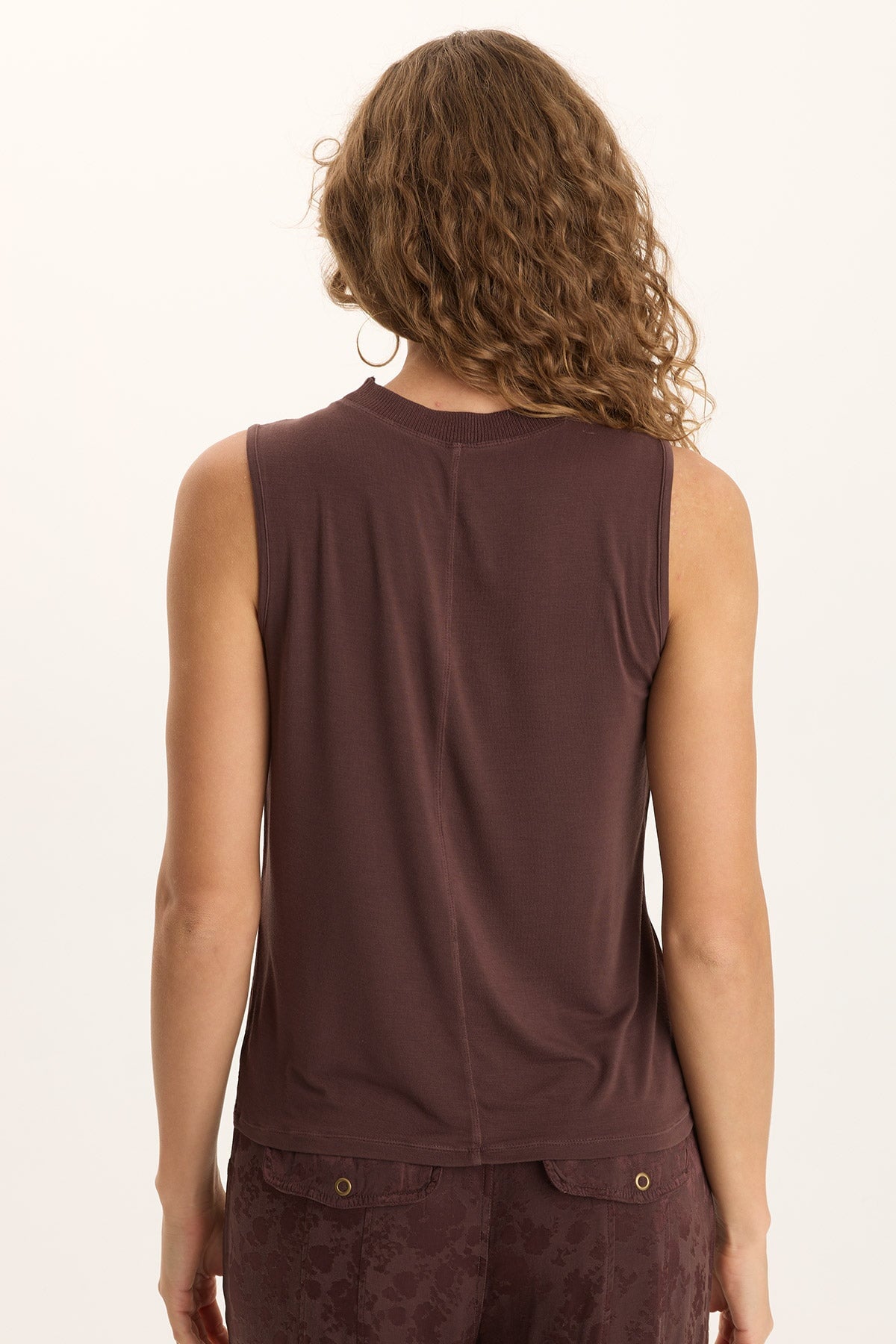 Mahala Textured Satin Crew Neck Tank Top Bistro Pigment - XCVI