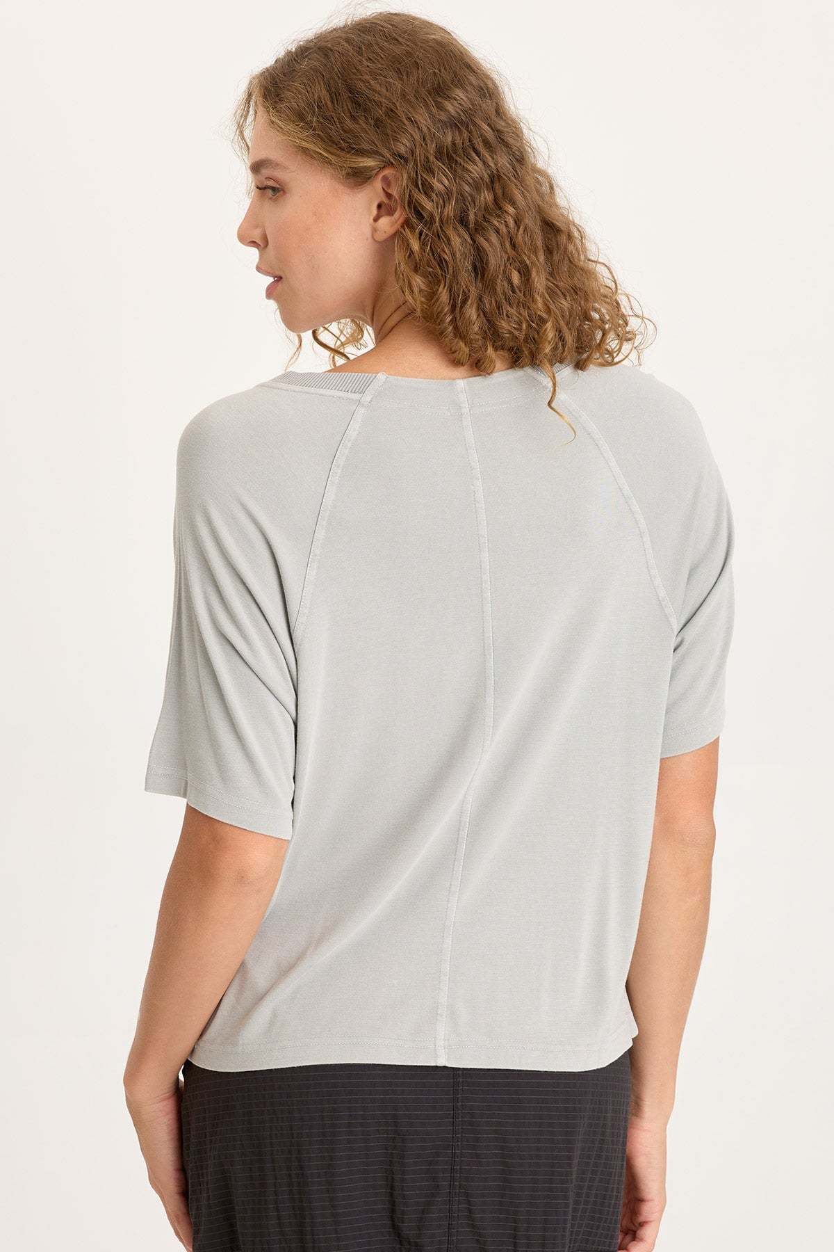 Lester Jersey Raglan Short Sleeve Tee with Partial Rib Collar Earl Grey Pigment - XCVI
