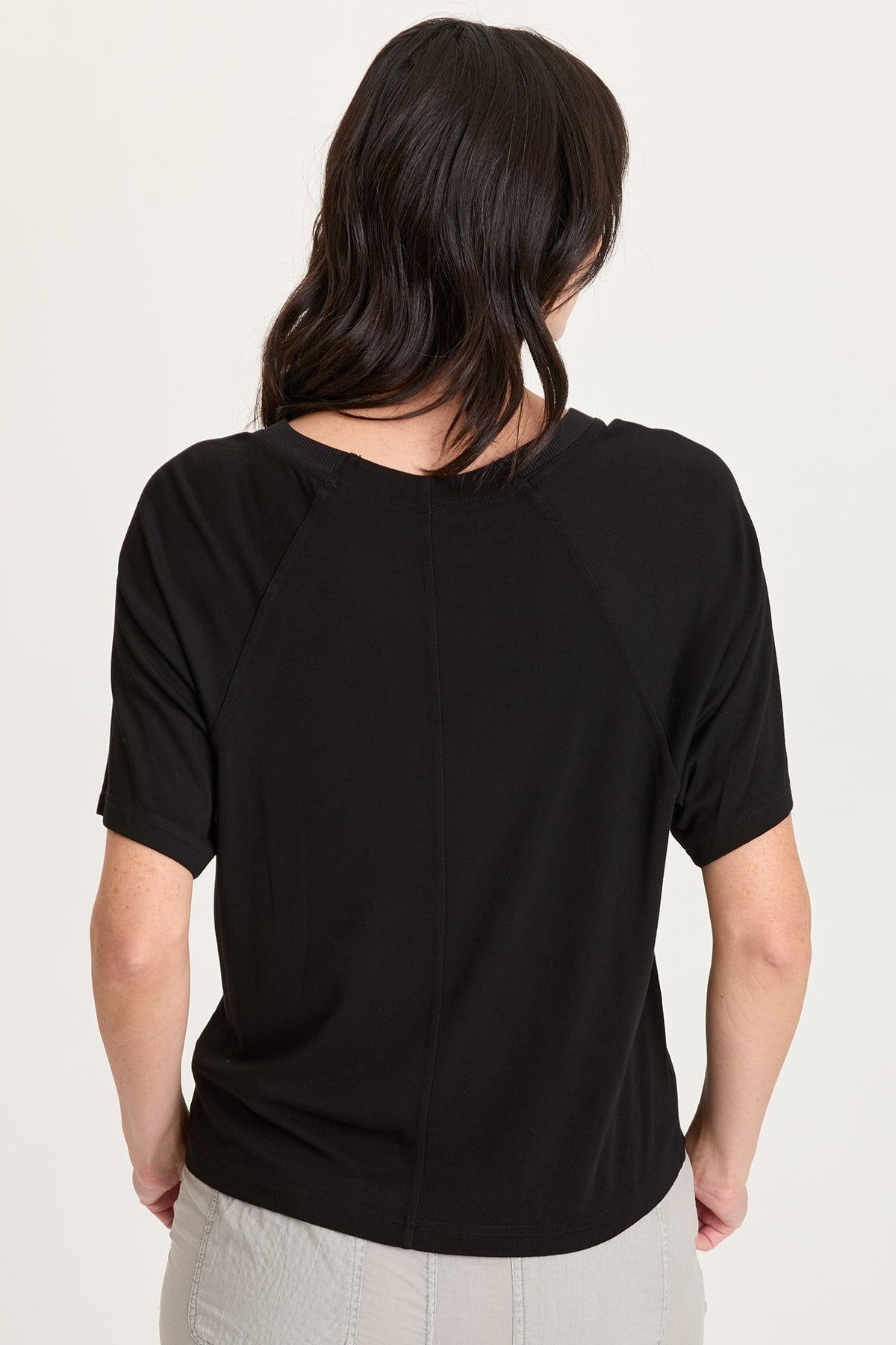 Lester Jersey Raglan Short Sleeve Tee with Partial Rib Collar Black - XCVI