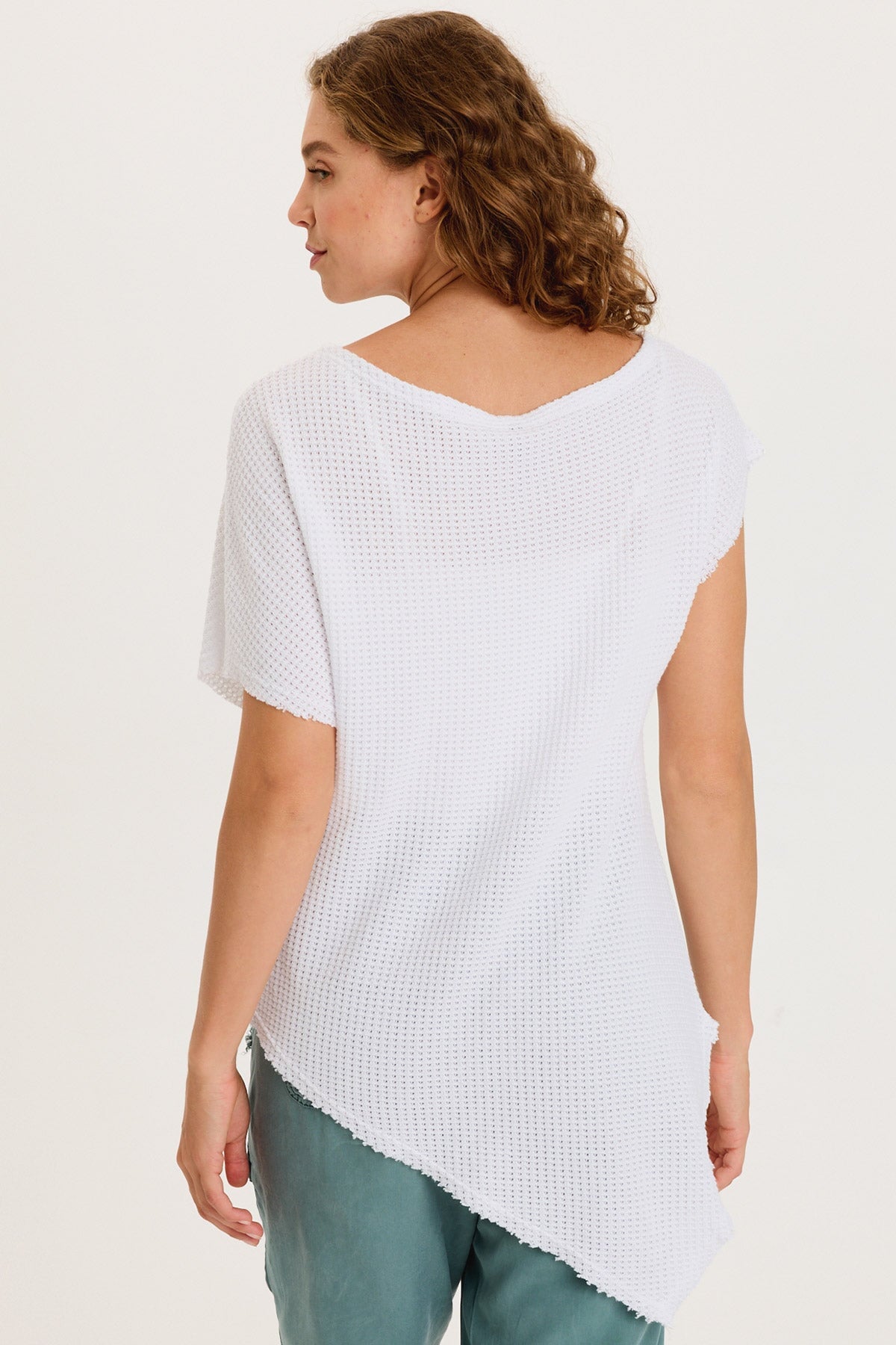 Imrie Off-Shoulder Asymmetrical Hem and Sleeves Boat Neck Top White - XCVI
