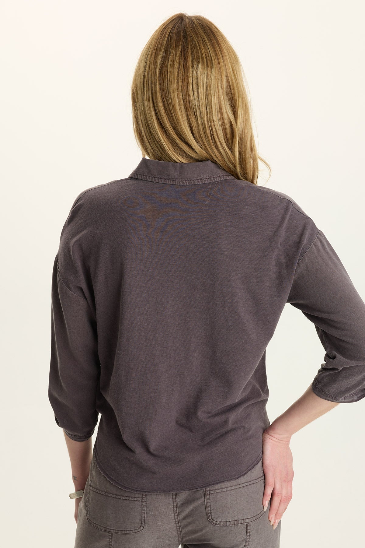 Wearables Tyrell Tie-Front Button-Up Charcoal - XCVI