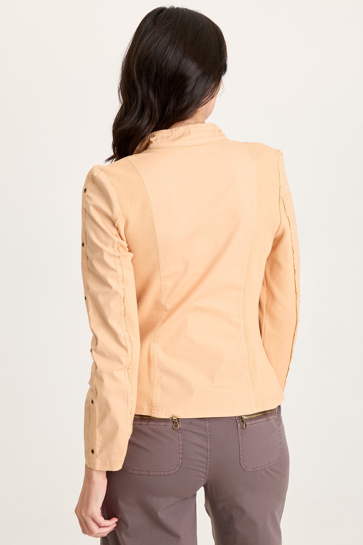 Murphy Poplin Fitted Zip-Up Brass Details Light Weight Jacket Apricot Kiss - XCVI