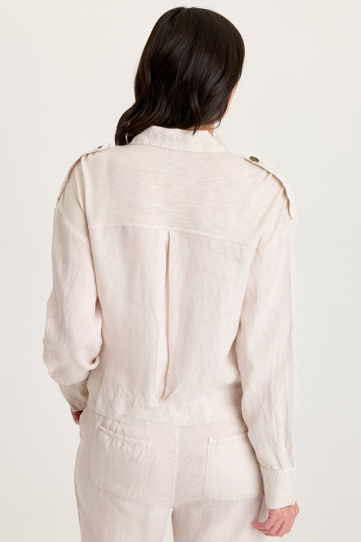 Linen Exaggerated Collar Pleated Jacket with Brass Hardware Details Sonic Silver - XCVI