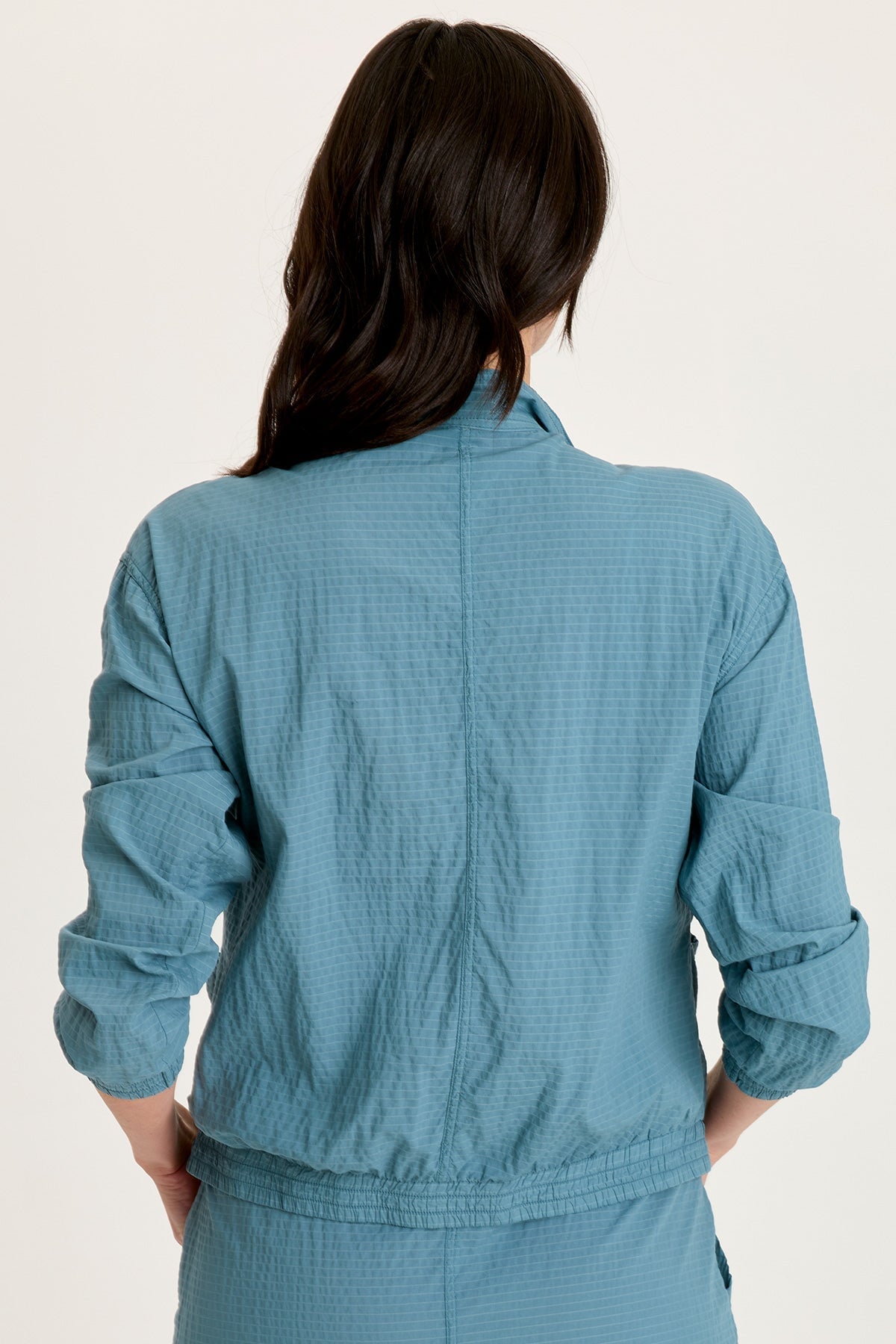 Amis Textured Stretch Cinchable Front Bomber Jacket Dark Night - XCVI