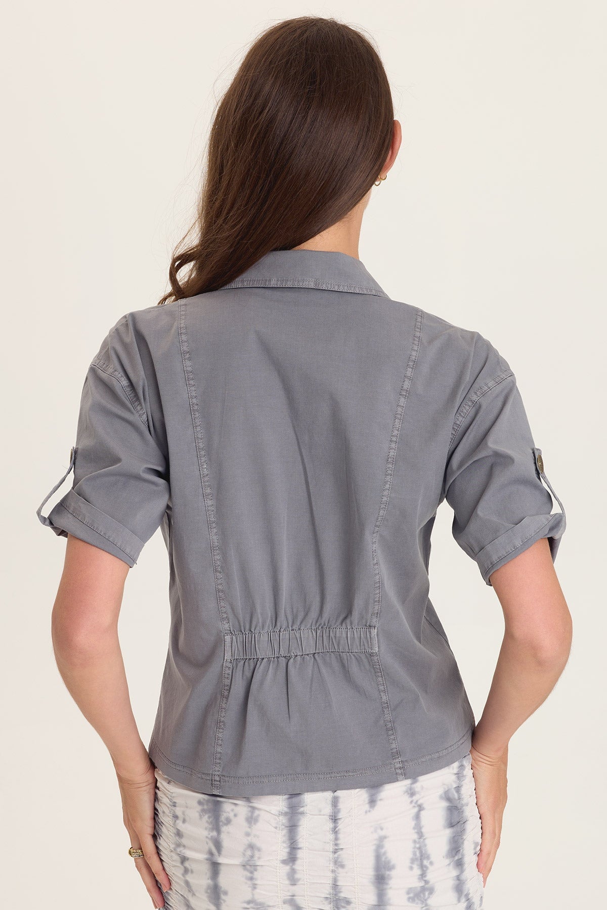 Wearables Tammen Dart Tucks Tabbed Sleeves Elastic Cinched Back Jacket Nebulous Pigment - XCVI