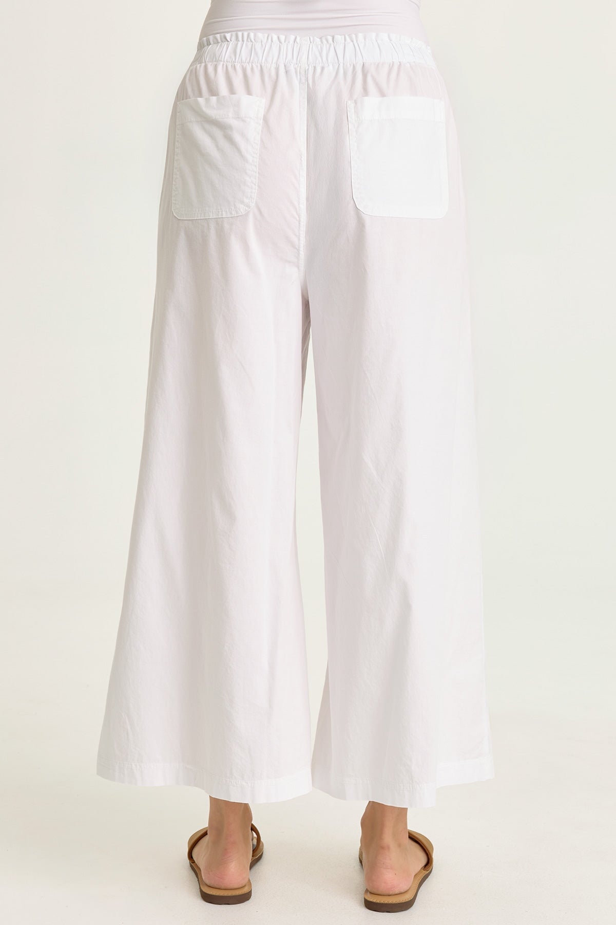 Wearables Gottfried Stretch Poplin Elastic Paperbag Waist Gaucho Crop Pant White - XCVI