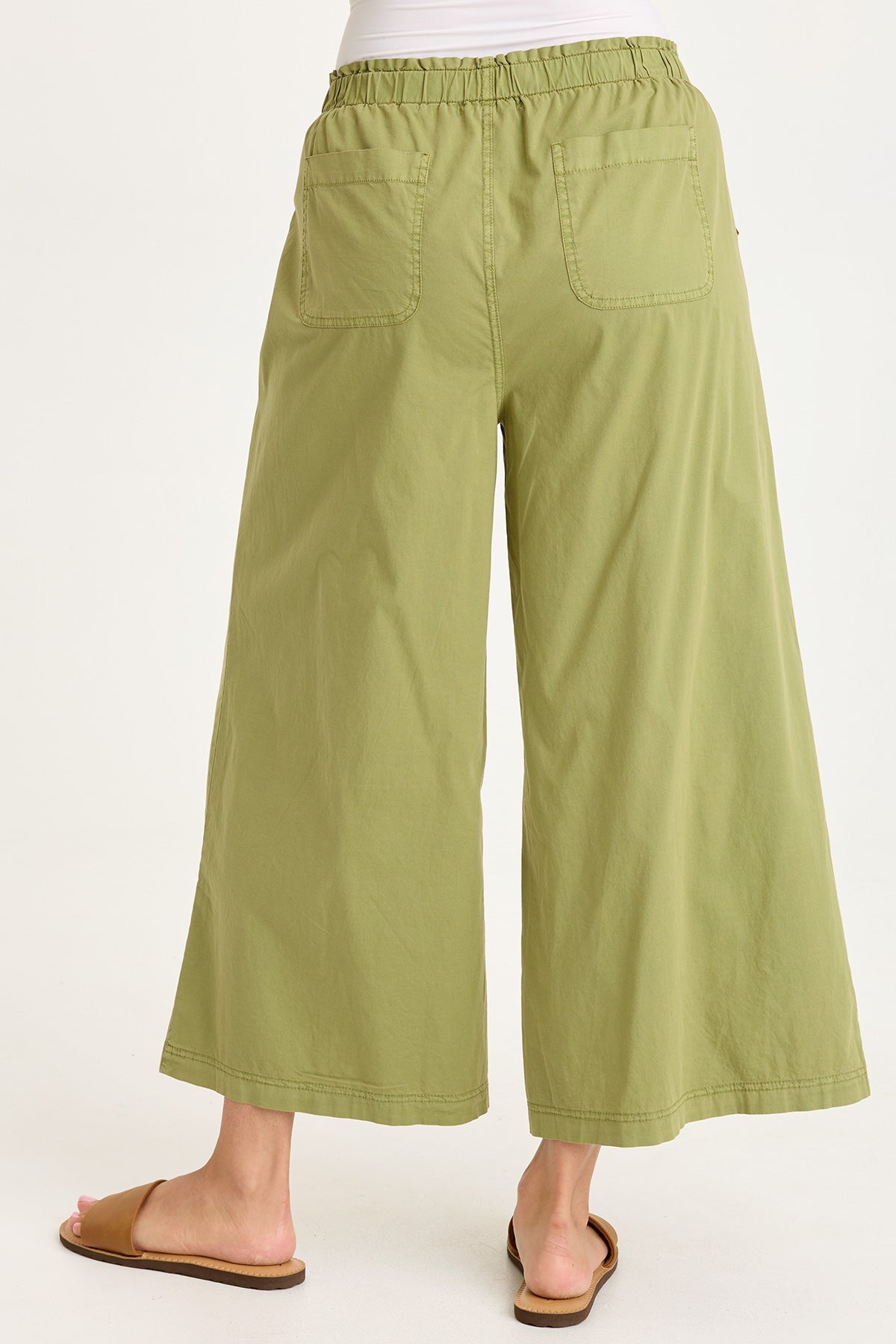 Wearables Gottfried Stretch Poplin Elastic Paperbag Waist Gaucho Crop Pant Garnish Pigment - XCVI