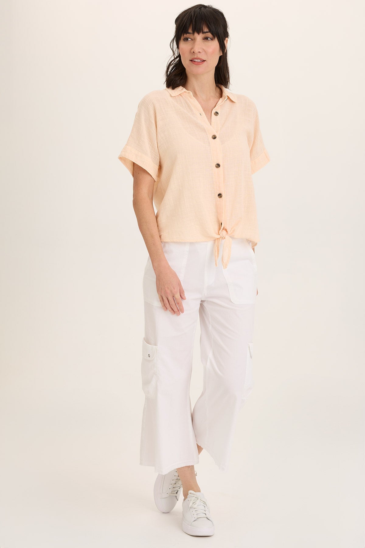 Femke Stretch Poplin Cargo Crop in White White - XCVI