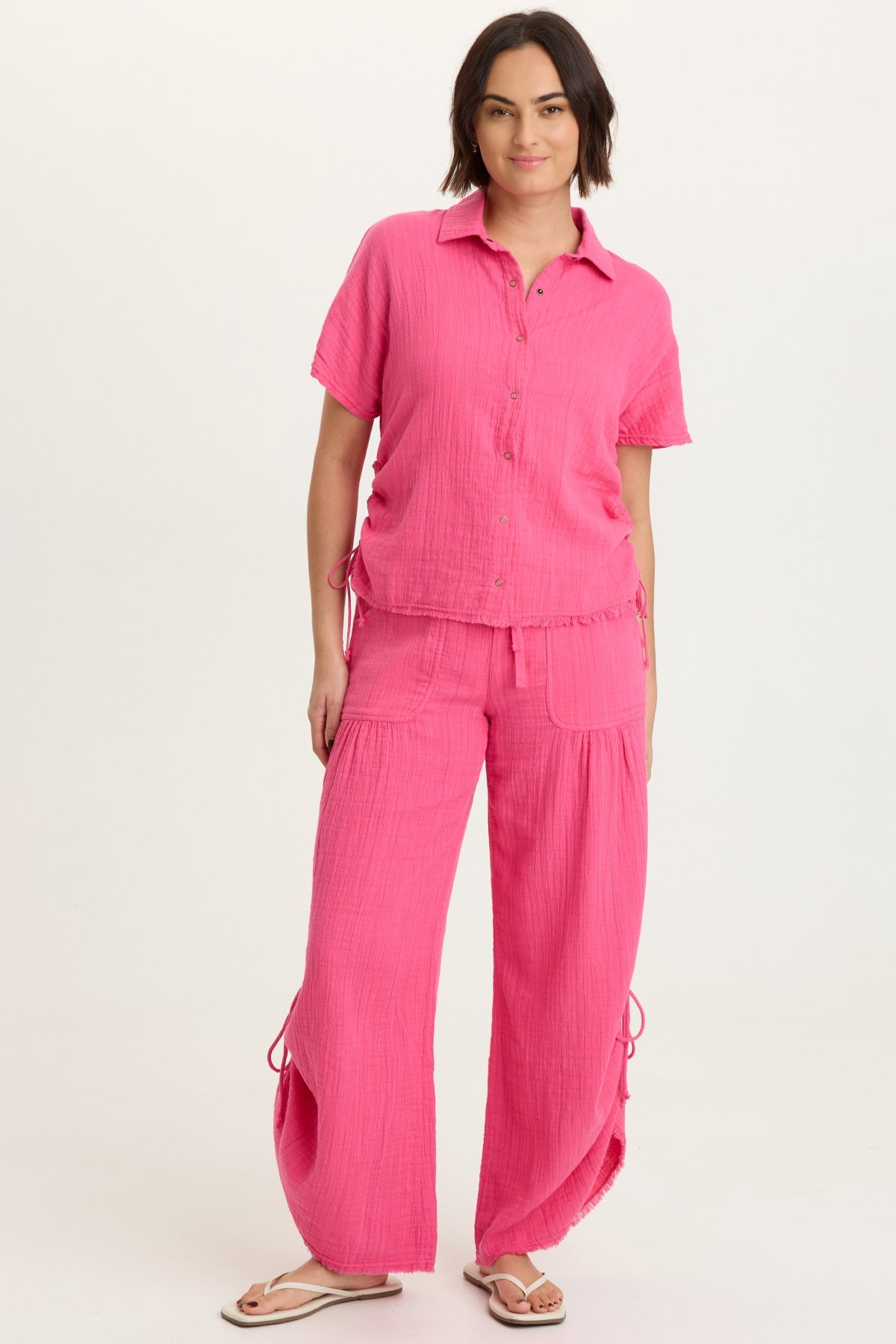 Muriel Indigo Stripe Gauze Cincable Leg Pull-On Waist Wide-Leg Pant Beauty Queen - XCVI