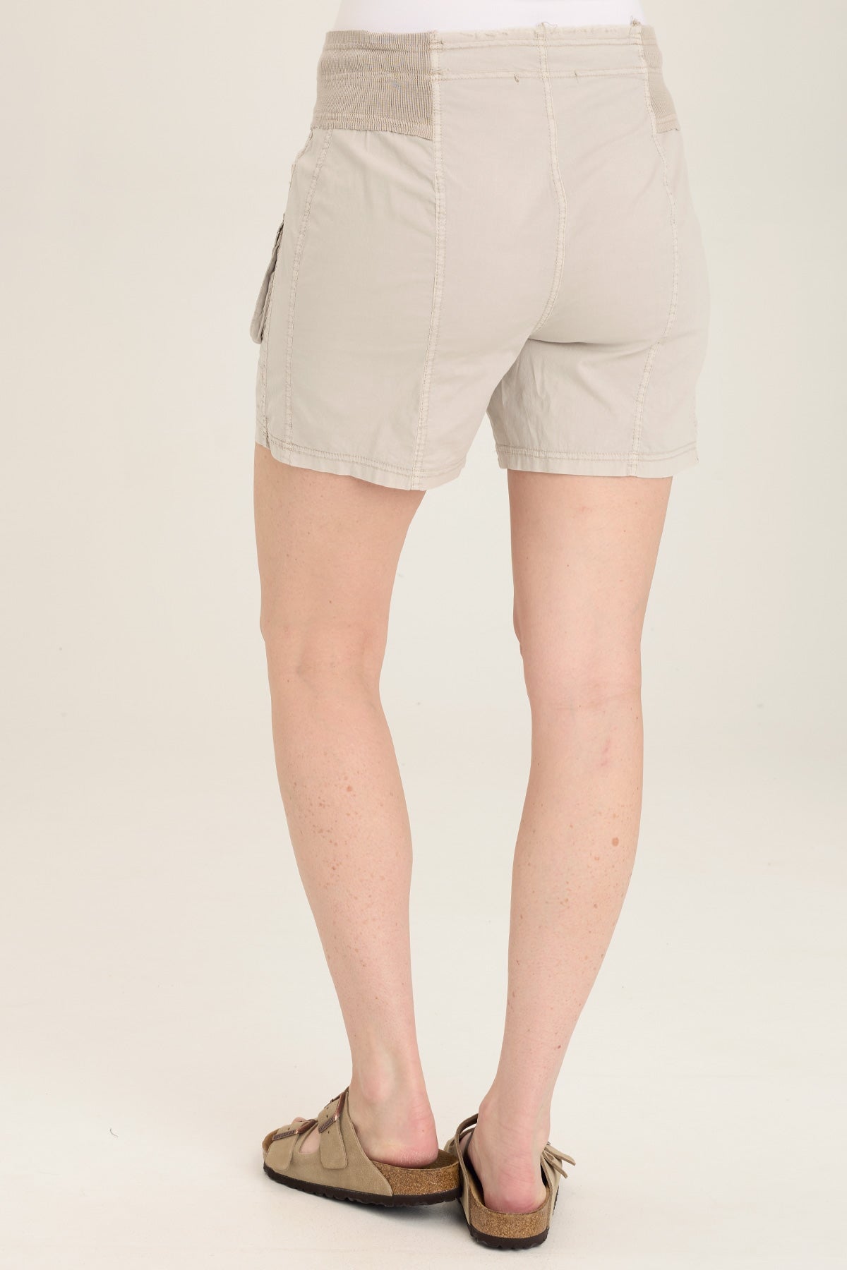 Wearables Felix Stretch Poplin Cargo Drawstring Short with distressed rib waist and twill tape detail in Grey Ripple Pigment - XCVI