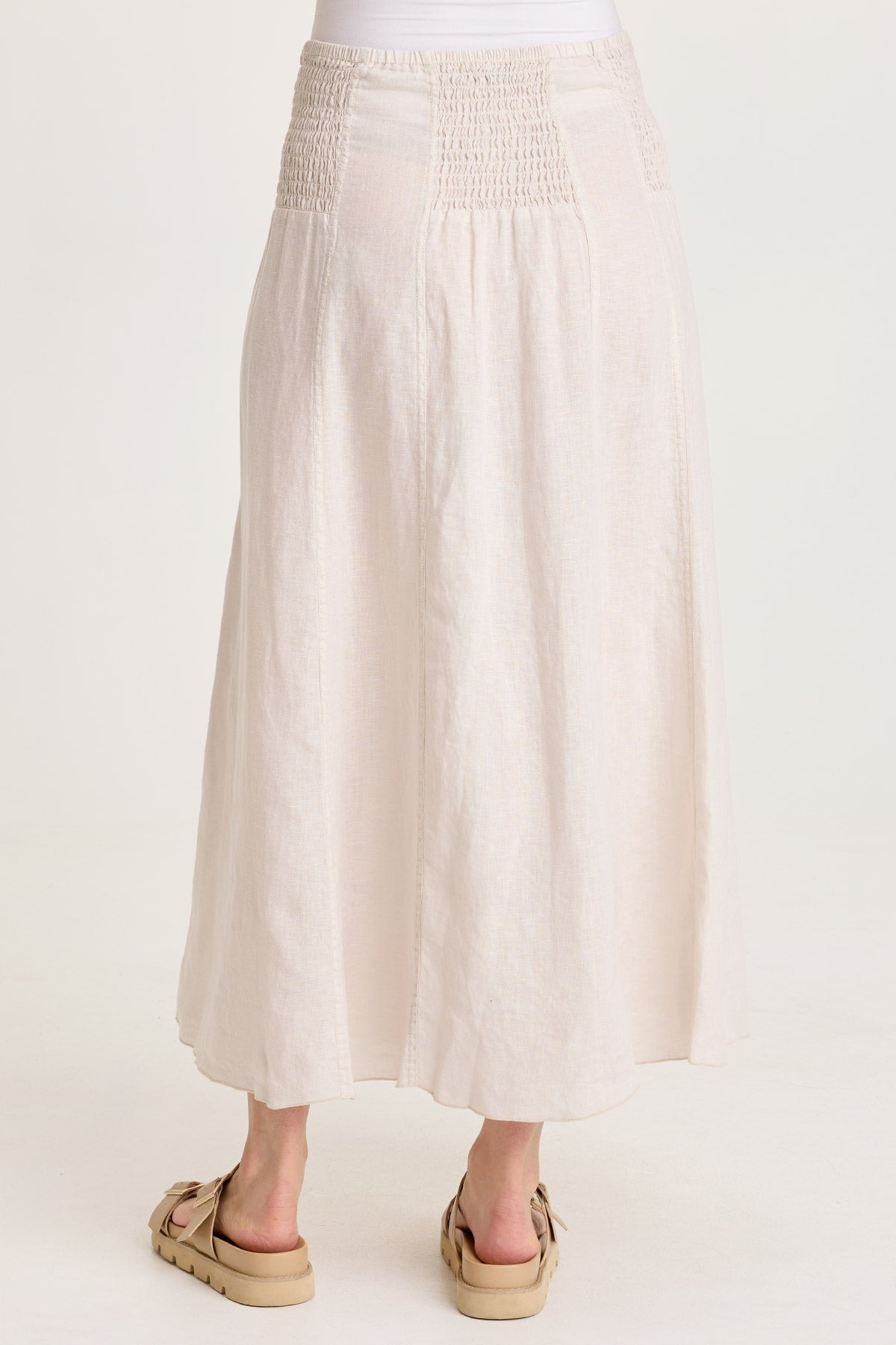 Blake Linen Smocked Waist Flouncy Skirt or Smocked Sleeveless Dress Sonic Silver - XCVI