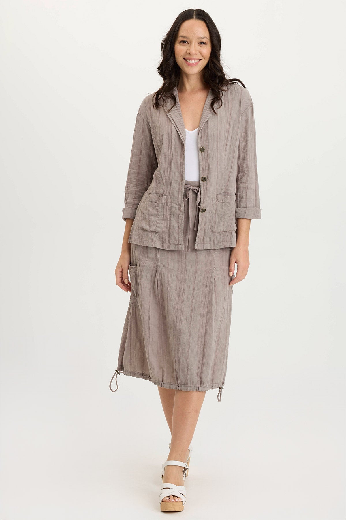 Aracelle Textured Gauze Cargo Detail Bubble Skirt Poppy Seed - XCVI