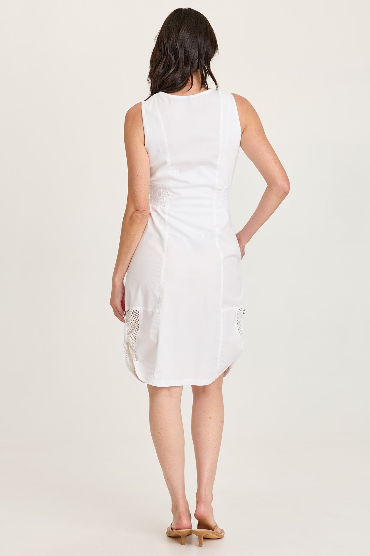 Holland Poplin/Mesh Front-Zip Sleeveless Dress White - XCVI