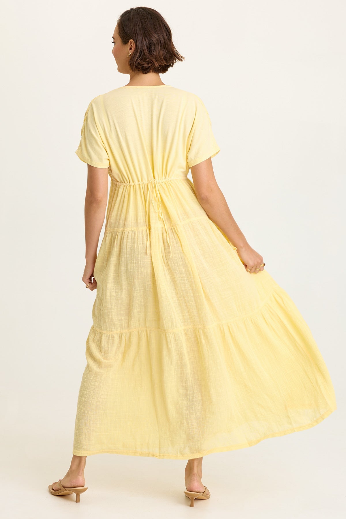 Wearables Ignatz Cotton Gauze Tiered V-Neck Short Sleeve Maxi Dress Lunaria - XCVI