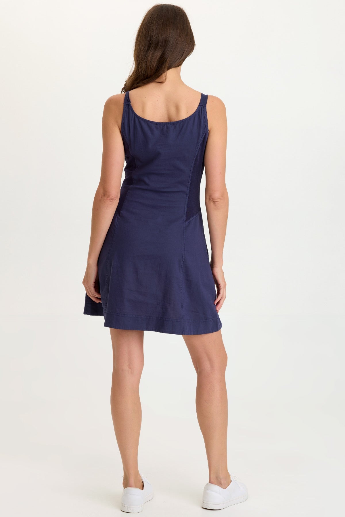 Ocie Cotton Linen V-Neck Strapless Flared Mini Dress Navy - XCVI