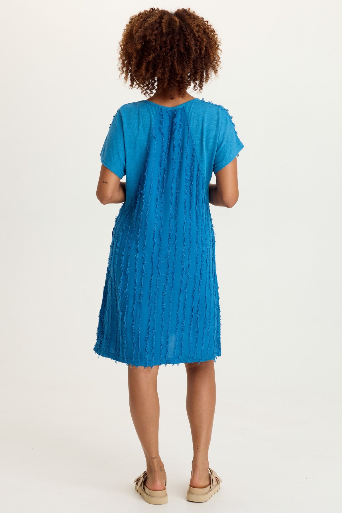 Kenyon Stripe Voile Dolman Short Sleeve V-Neck Dress Aztec Sky Pigment - XCVI