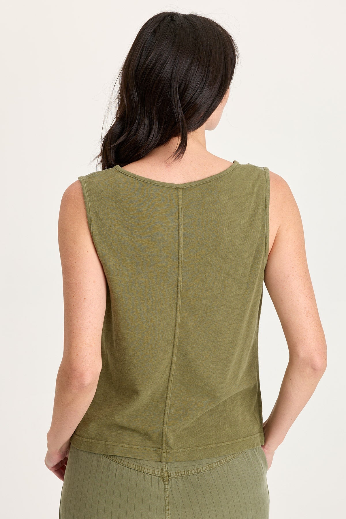 Siska Pinstripe Twill V-Neck Tank Espalier Pigment - XCVI
