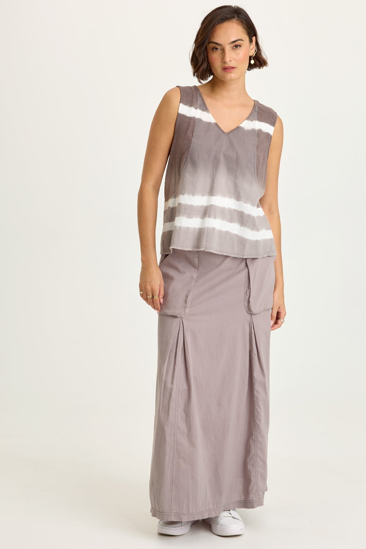 Wearables Mazie Linen/Jersey V-Neck Tank Caravel Wash Neutral - XCVI