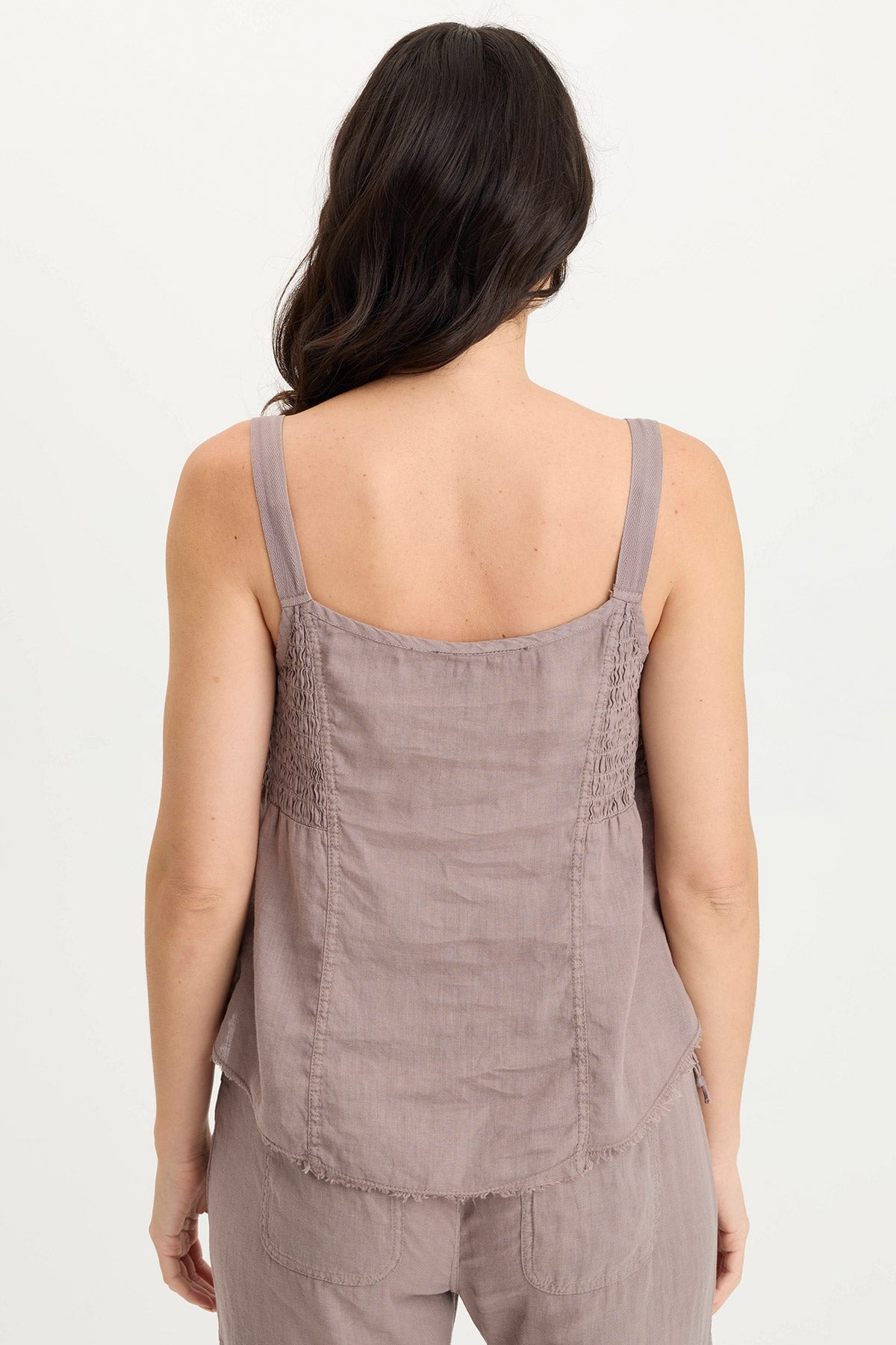 Fernley Lightweight Ruched Linen Tank Top Poppy Seed - XCVI