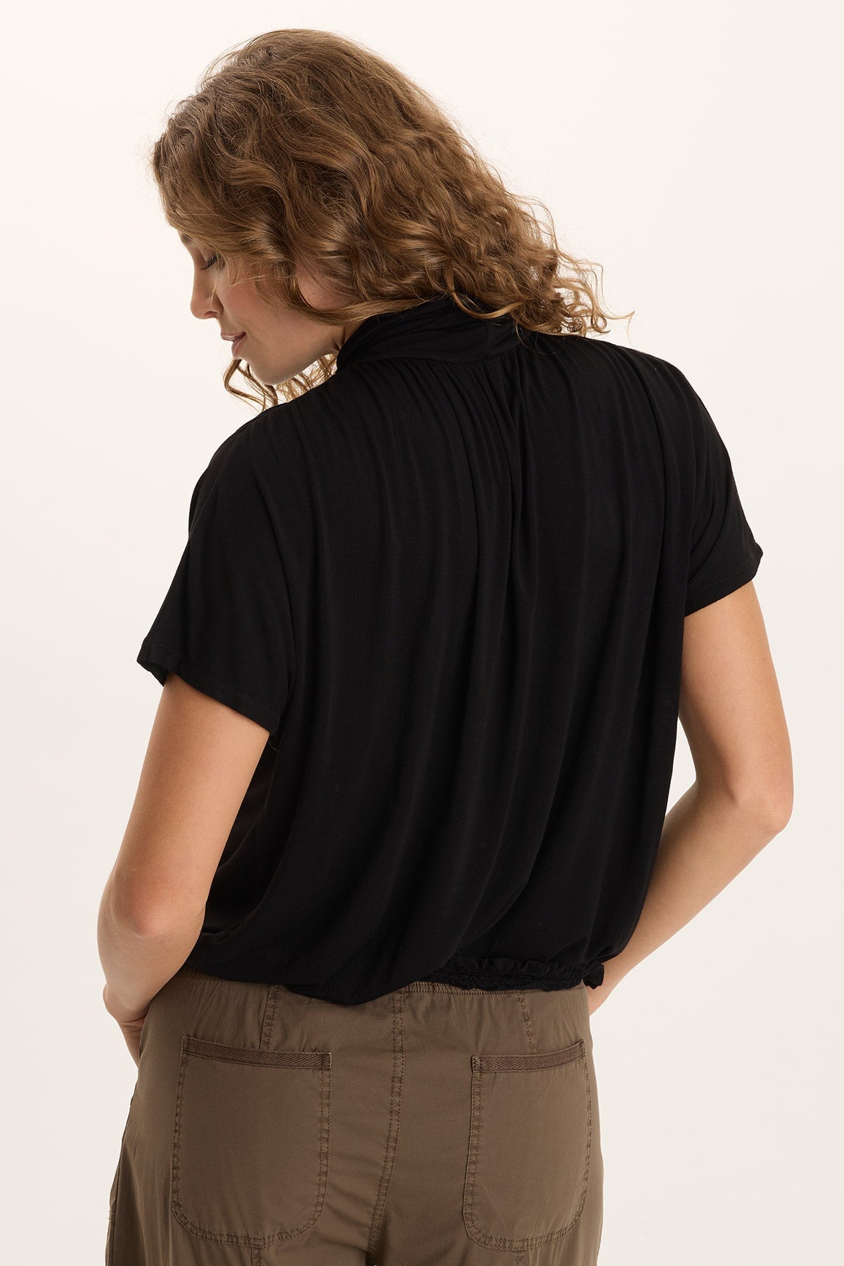 Viggo Soft Jersey Turtleneck Banded Tee Black - XCVI