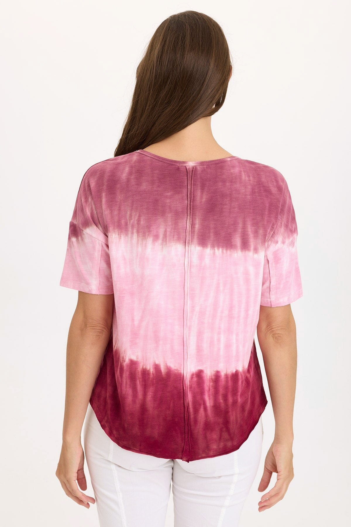 Wearables Duvall Oversize Soft Jersey Curved Hem Pocket Tee Tricolor Ombre Rosy - XCVI