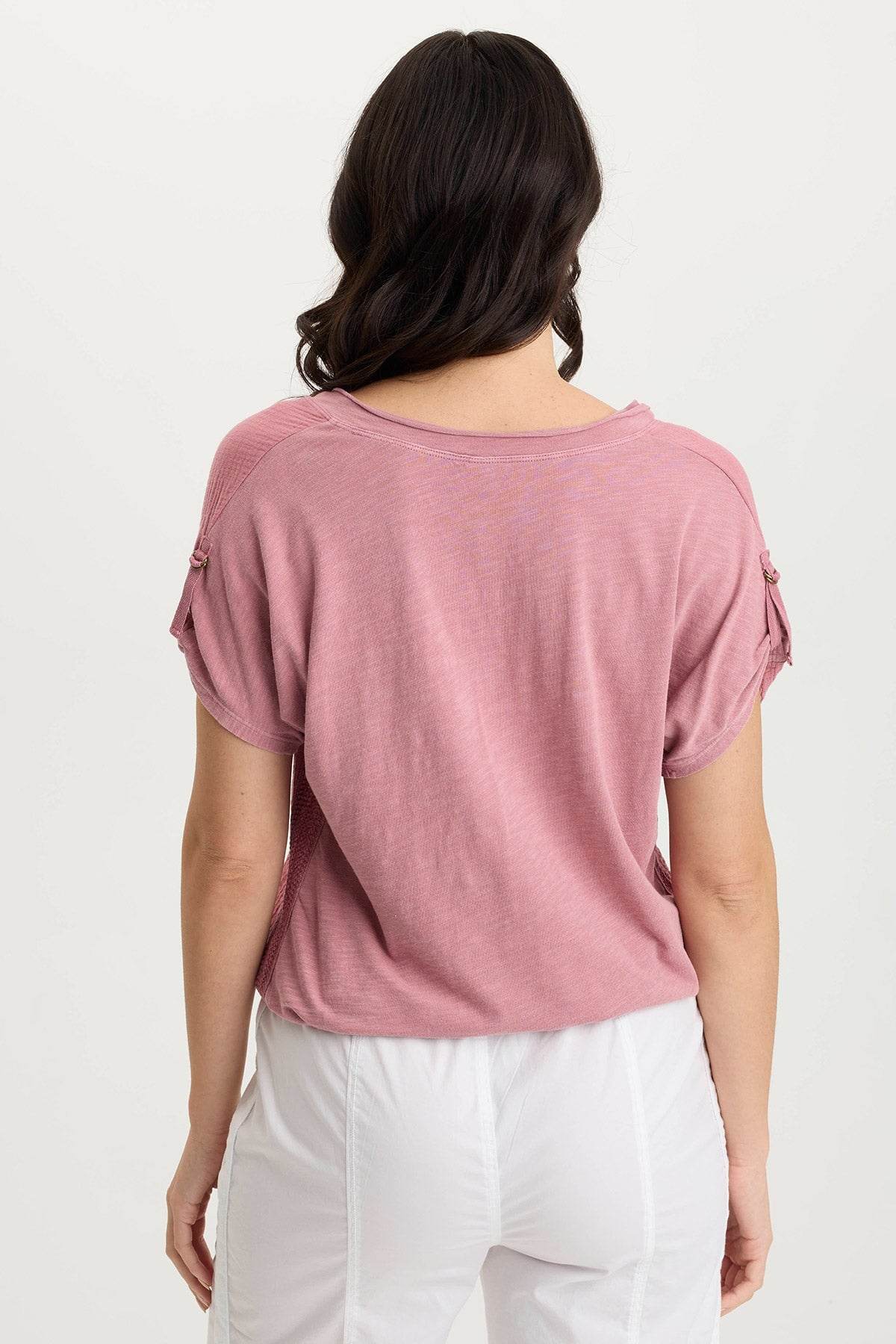 Bower Relaxed Gauze + Jersey Bubble Hem V-Neck Tee Cherished Pigment - XCVI